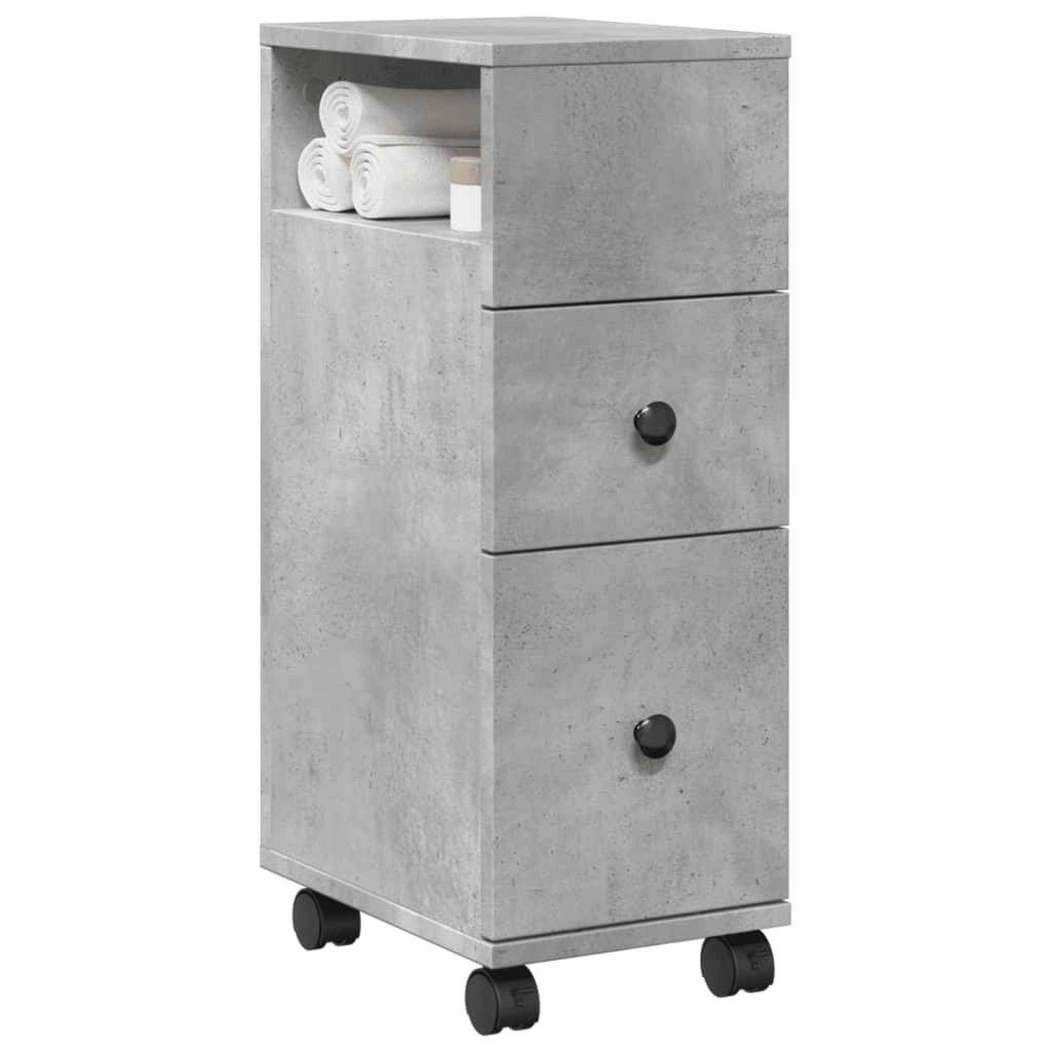 VIDAXL Meuble etroit de salle de bain a roulettes gris beton