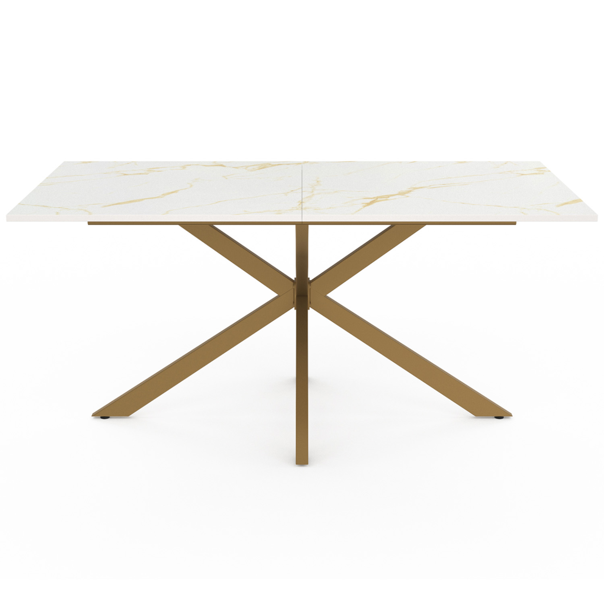 Voir la diapositive 3 : ID MARKET Table à manger rectangle alix 8 personnes pied araignée laiton et plateau effet marbre doré alaska 160 cm