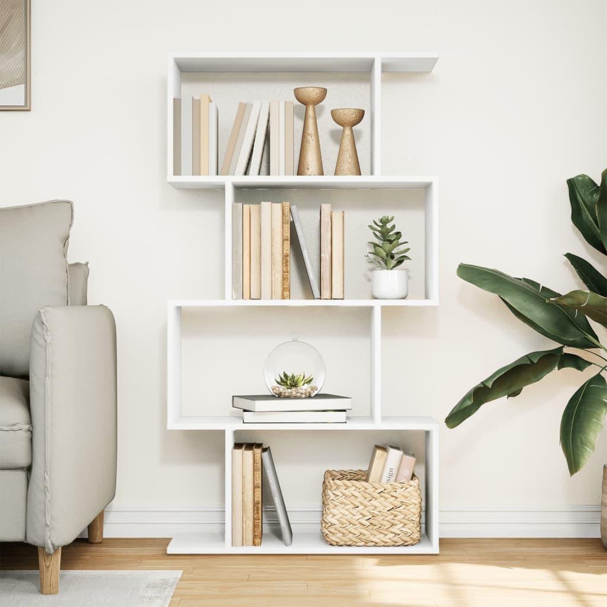 Voir la diapositive 3 : VIDAXL Etagere separatrice de piece a 4 niveaux blanc bois ingenierie