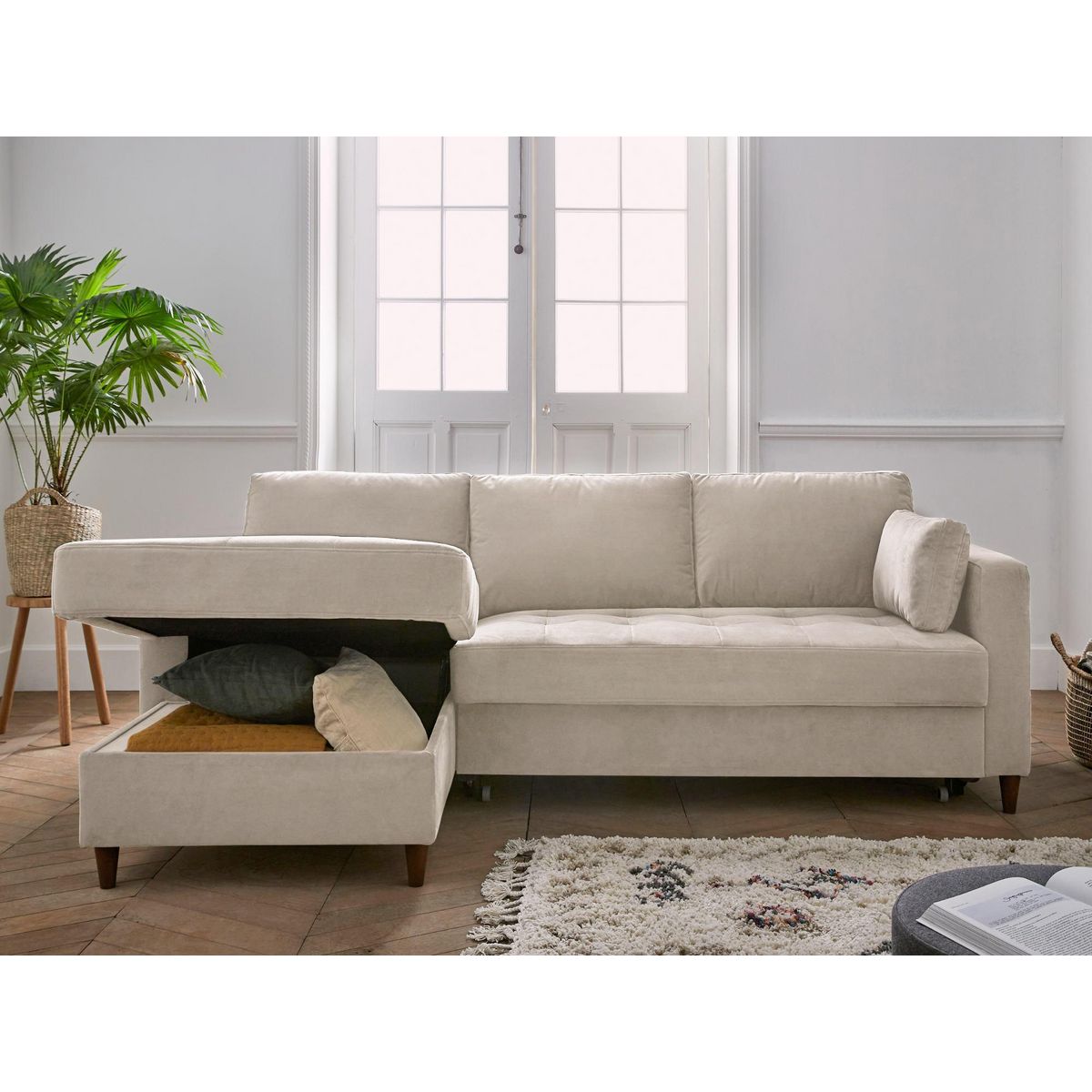 LISA DESIGN Anna - canapé d'angle gauche - 4 places - convertible avec coffre - en velours