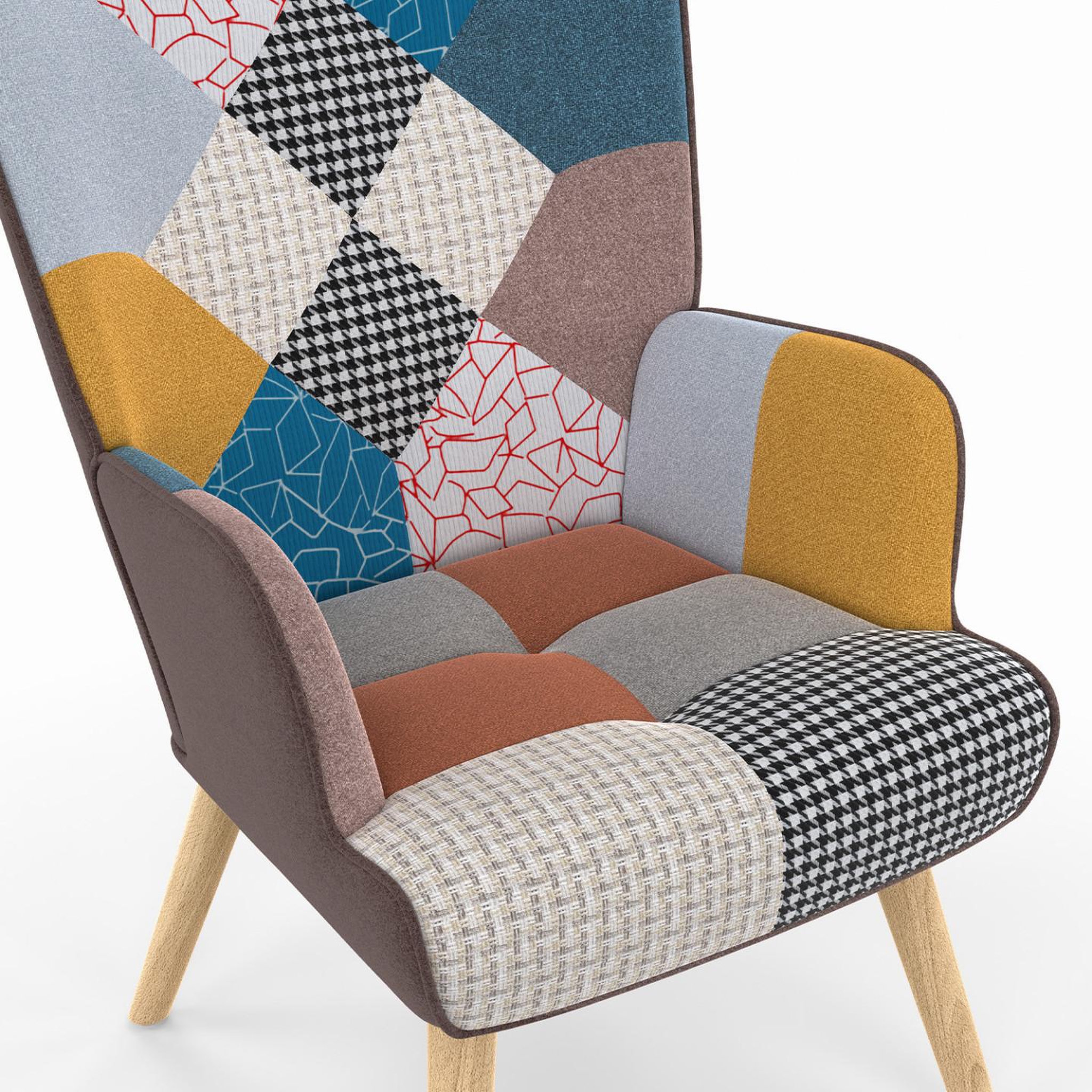 Voir la diapositive 6 : ID MARKET Fauteuil scandinave ivar en tissu patchwork multicouleurs
