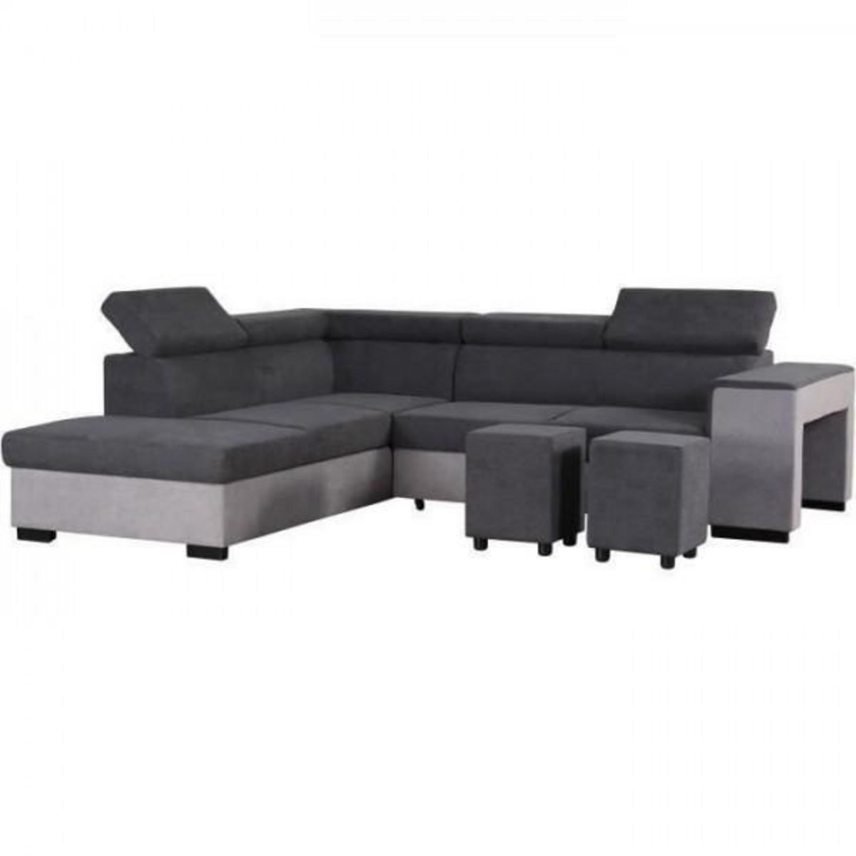 MARKET24 Canapé d'angle gauche convertible + coffre 5 places - Tissu gris - L 271 x P 220 x H 77 cm - ARMSTRONG - Fabriqué en Ukraine