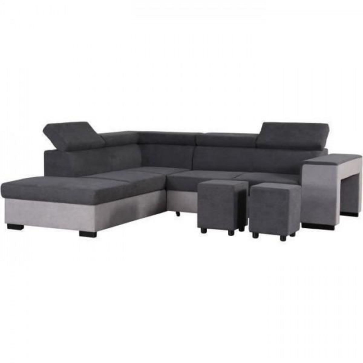 MARKET24 Canapé d'angle gauche convertible + coffre 5 places - Tissu gris - L 271 x P 220 x H 77 cm - ARMSTRONG - Fabriqué en Ukraine