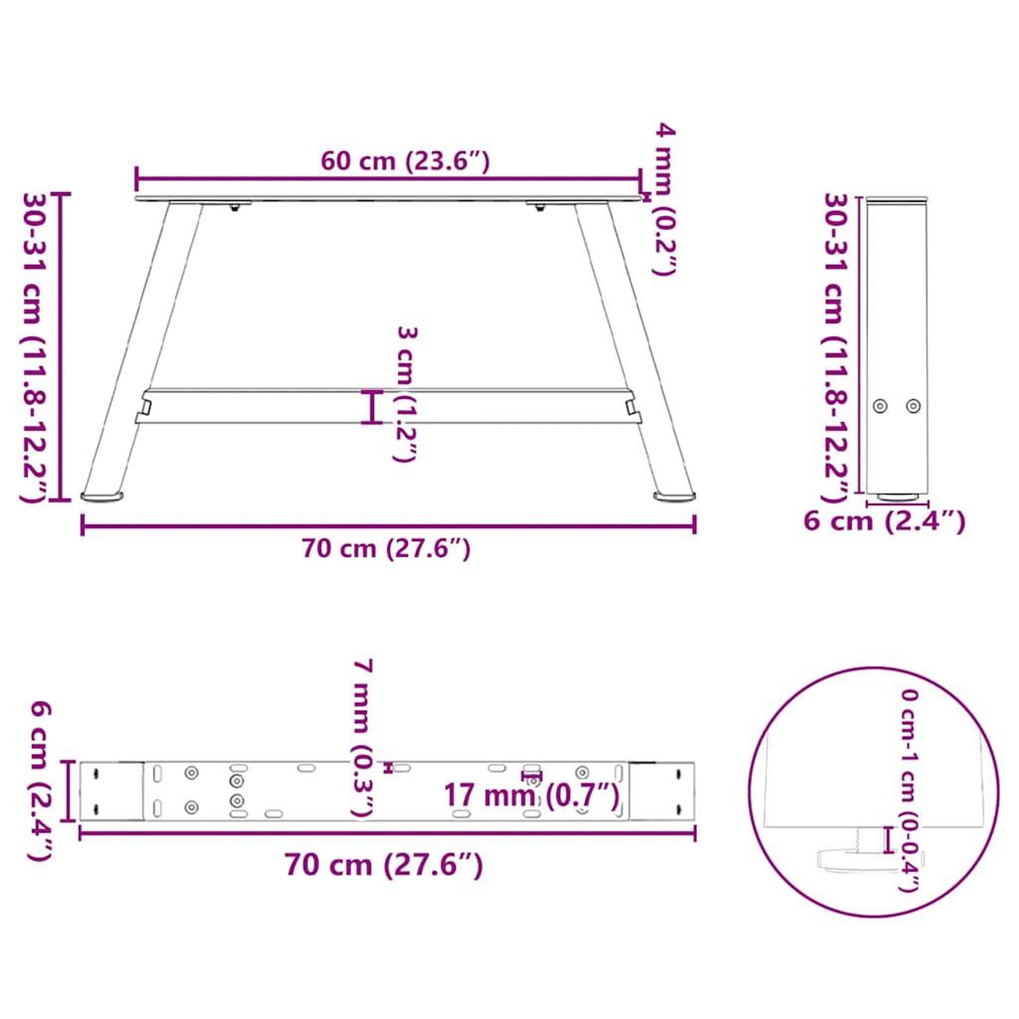 Voir la diapositive 6 : VIDAXL Pieds de table basse forme de A 2 pcs anthracite 70x(30-31) cm