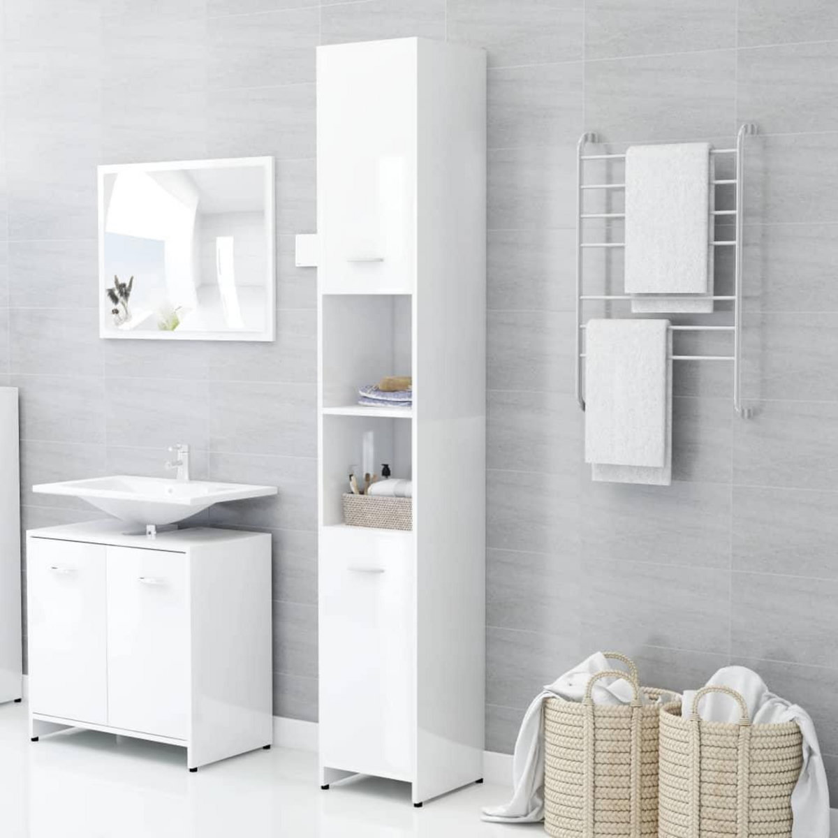 VIDAXL Armoire de salle de bain Blanc brillant Bois d'ingenierie