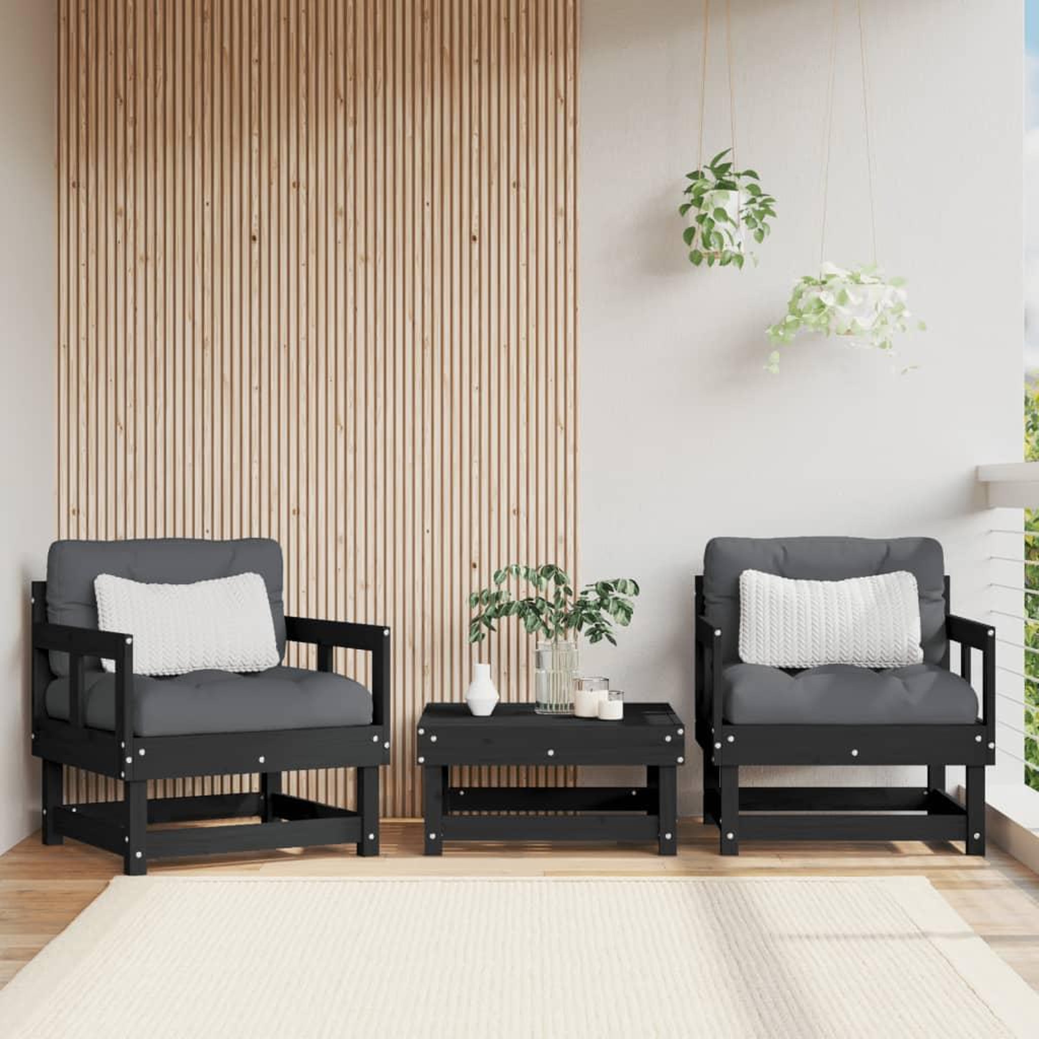 VIDAXL Chaises de jardin lot de 2 noir bois massif de pin