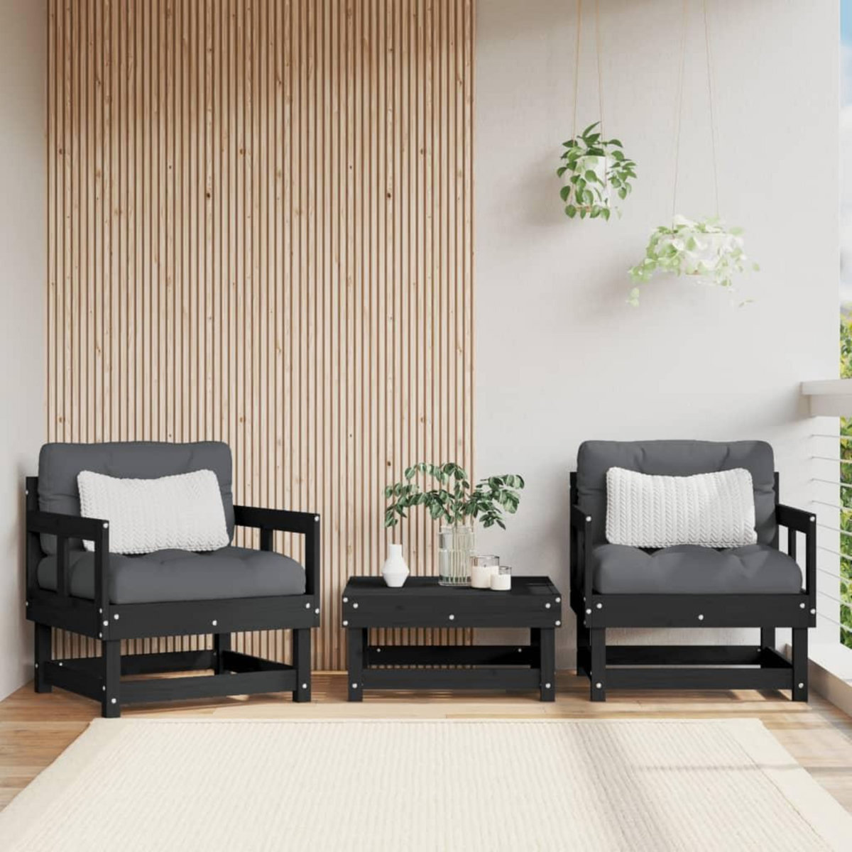 VIDAXL Chaises de jardin lot de 2 noir bois massif de pin