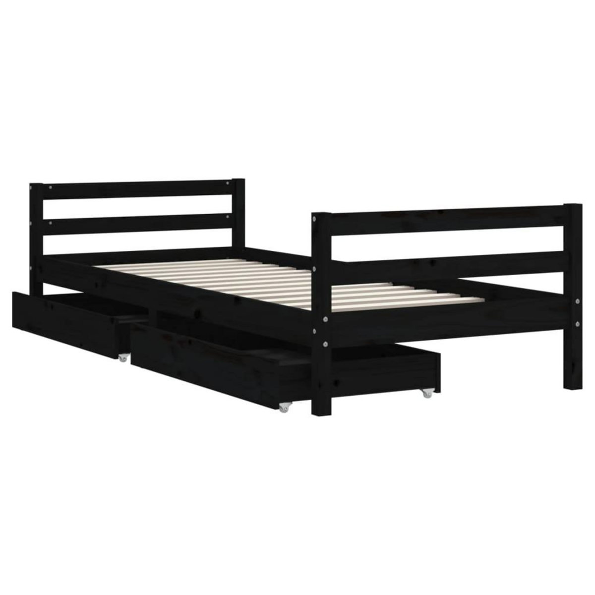 VIDAXL Cadre de lit enfant avec tiroirs noir 90x200 cm bois pin massif