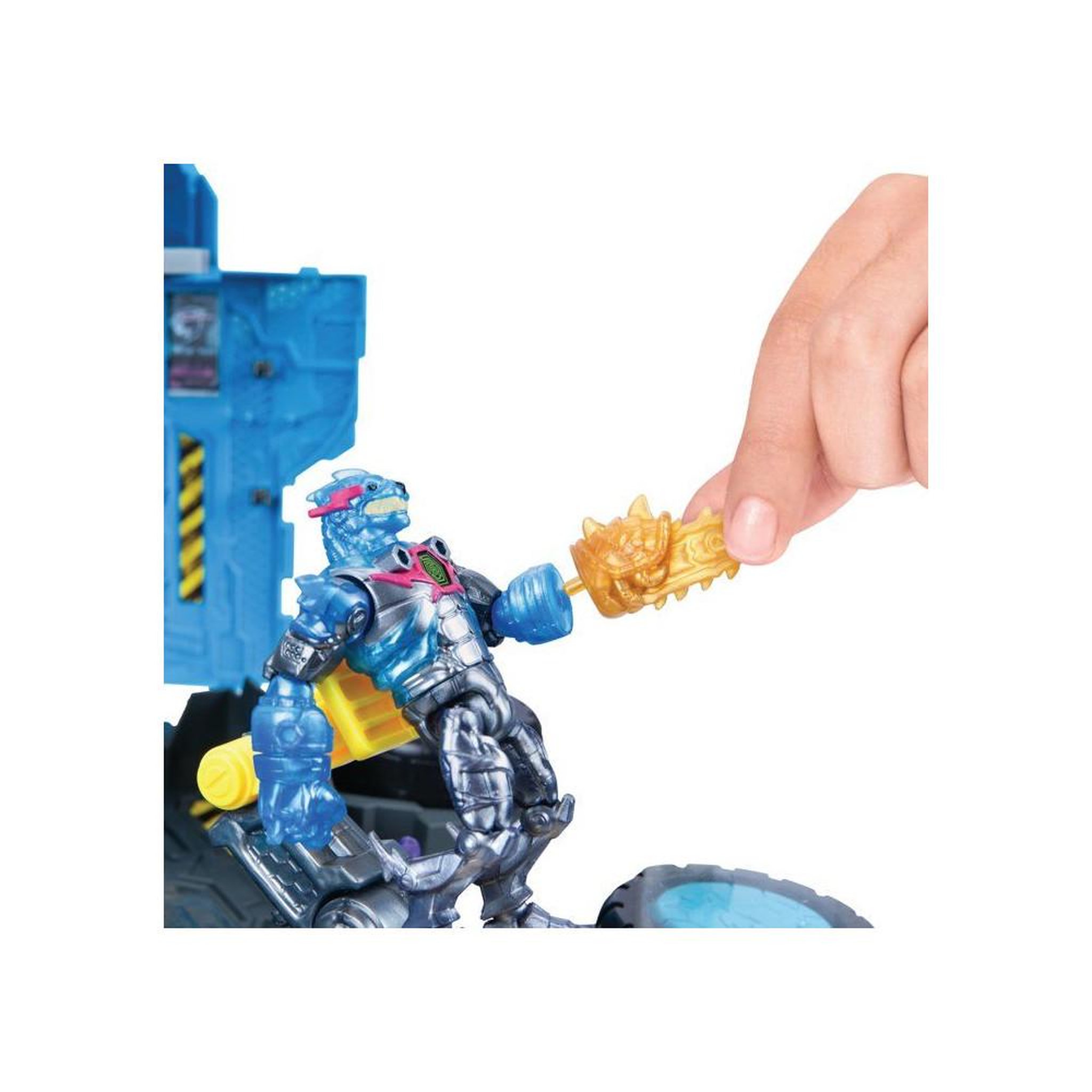 Voir la diapositive 6 : Camion de bataille transformable mega battle lab s2 avec figurine et accessoires, bras robotique et canon laser, trappe d'action