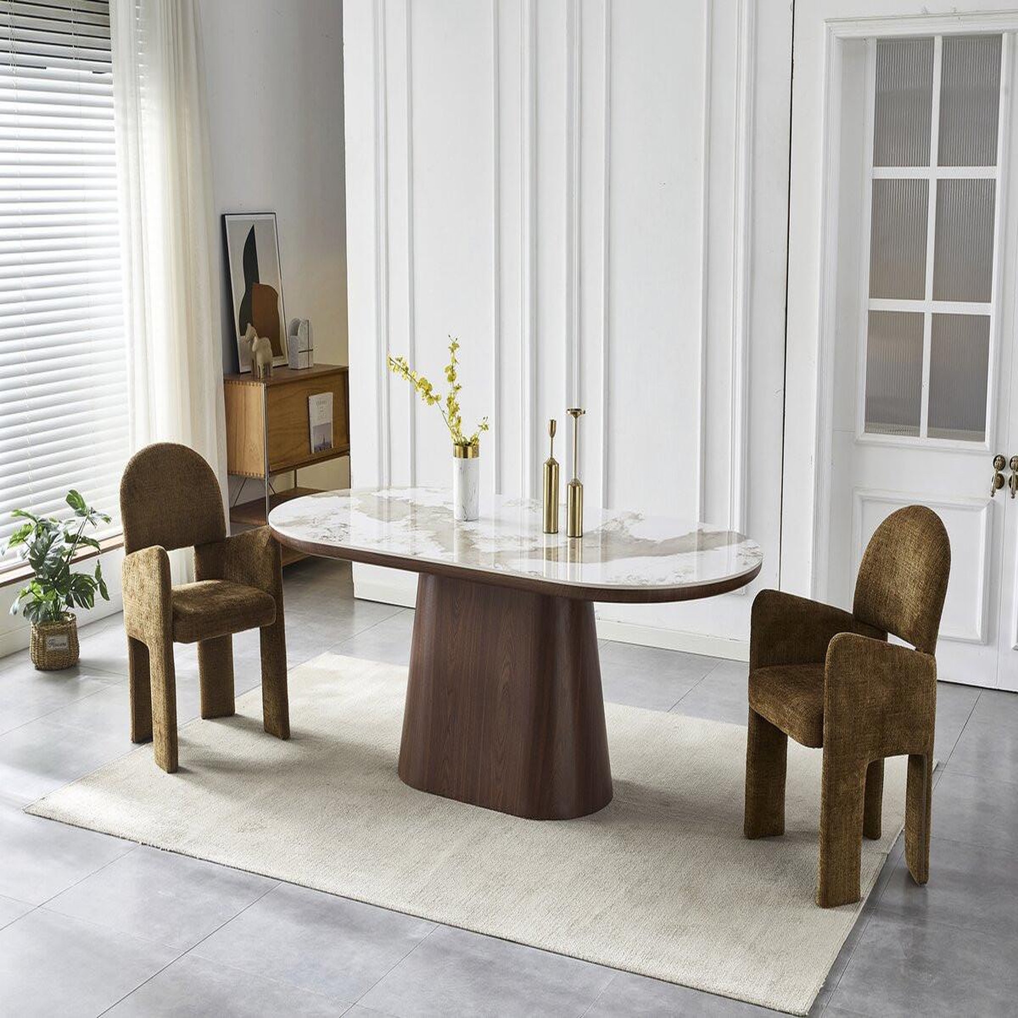 Voir la diapositive 2 : Habitat et Jardin Table à manger ovale en céramique pandora  Bellagio  - 8 places - Beige