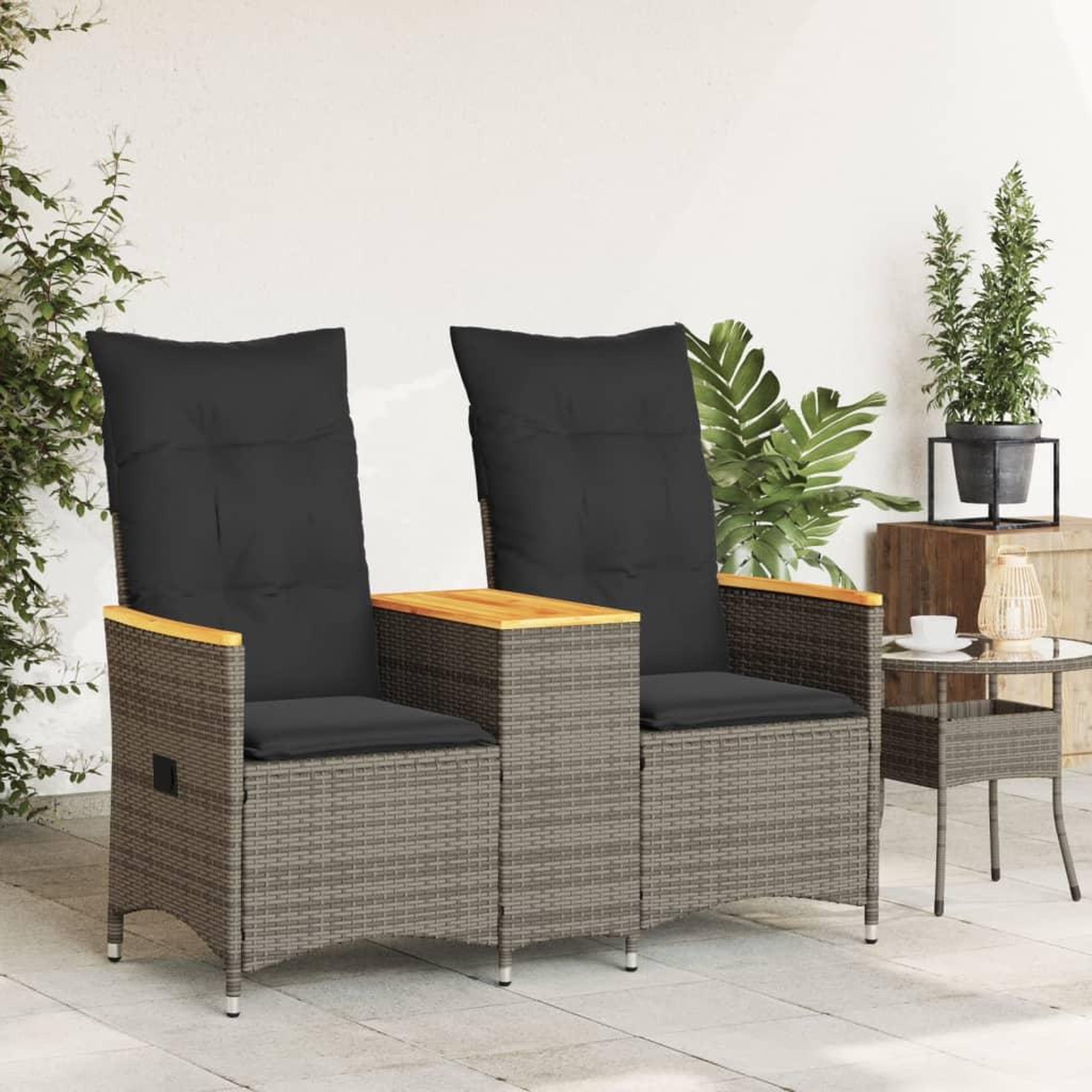 Voir la diapositive 3 : VIDAXL Canape de jardin inclinable 2 places avec table gris poly rotin