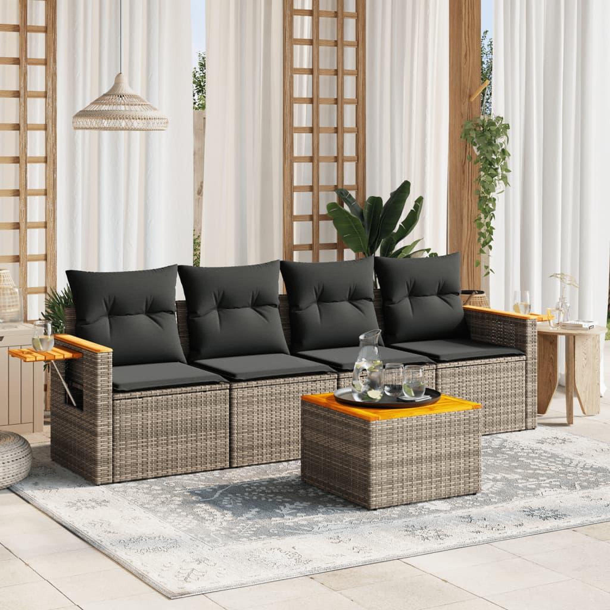 VIDAXL Salon de jardin 5 pcs avec coussins gris resine tressee