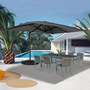 Voir la diapositive 2 : ID MARKET Parasol déporté inclinable rotatif 360 CALVI gris 3x4 M avec 4 dalles et housse