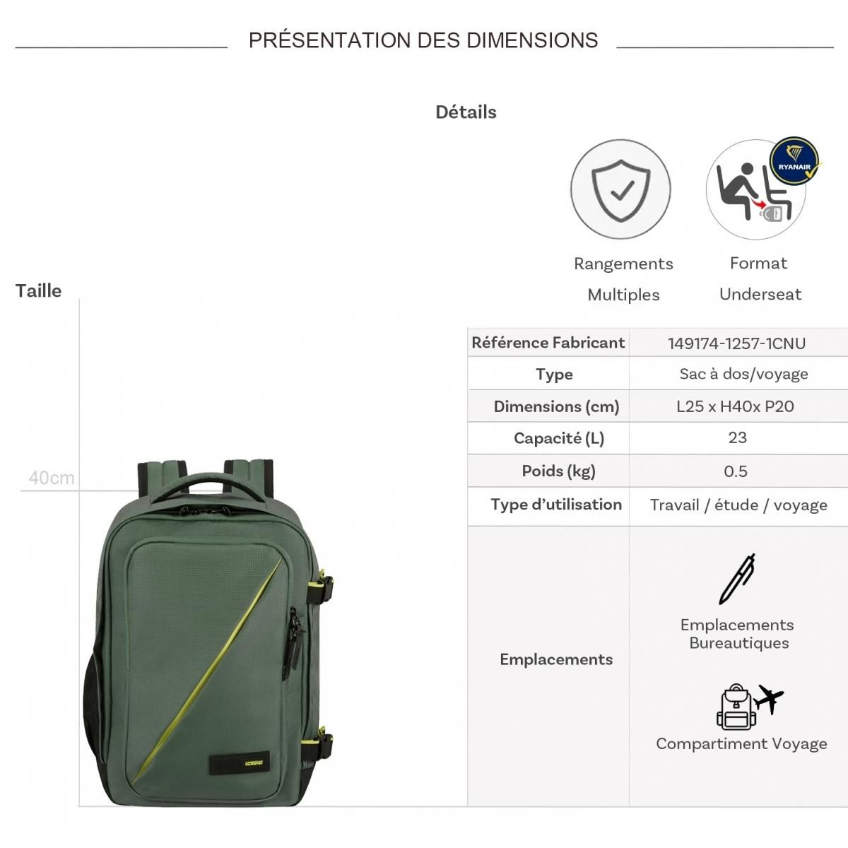 American Tourister Sac à dos de voyage underseat Take 2 Cabin