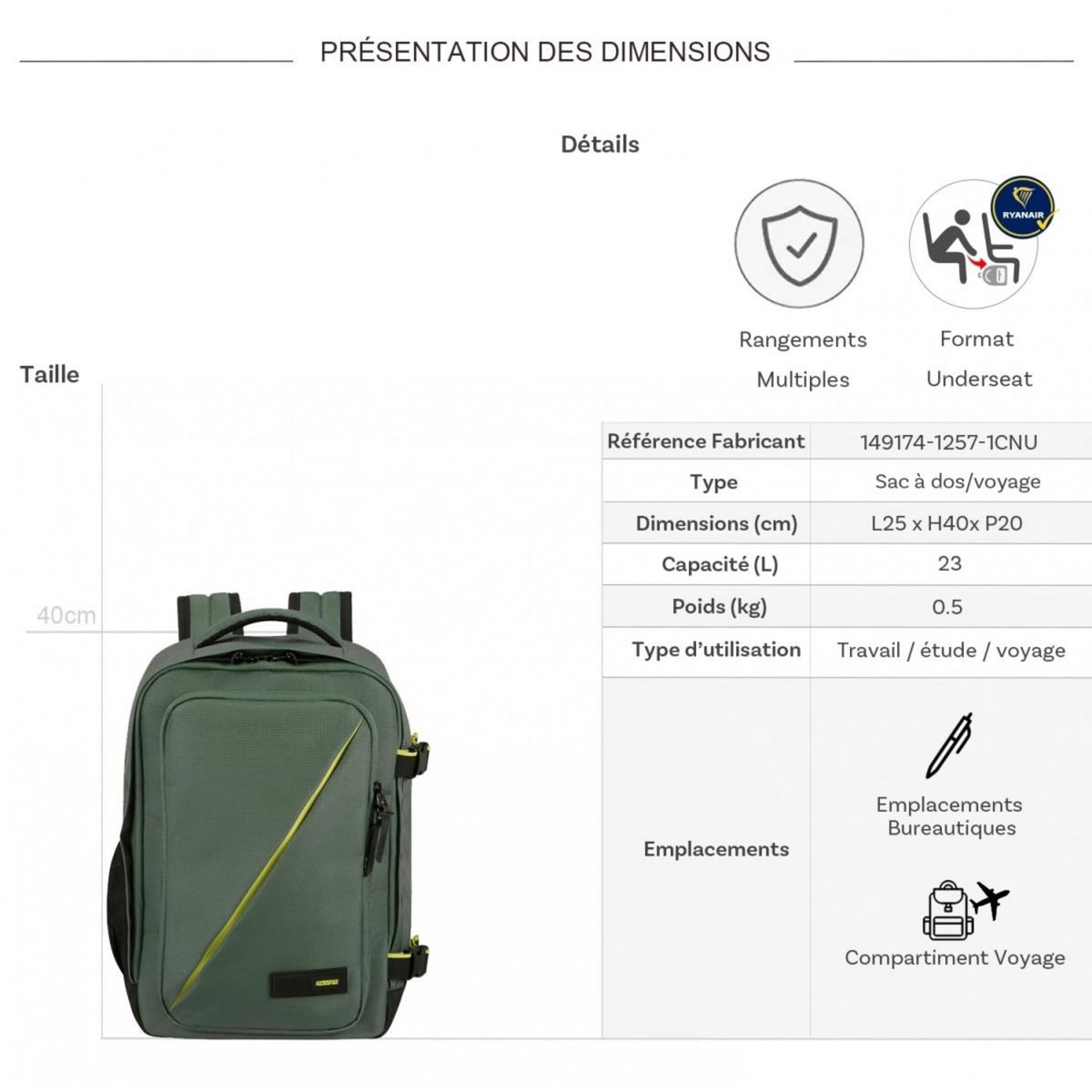 American Tourister Sac à dos de voyage underseat Take 2 Cabin