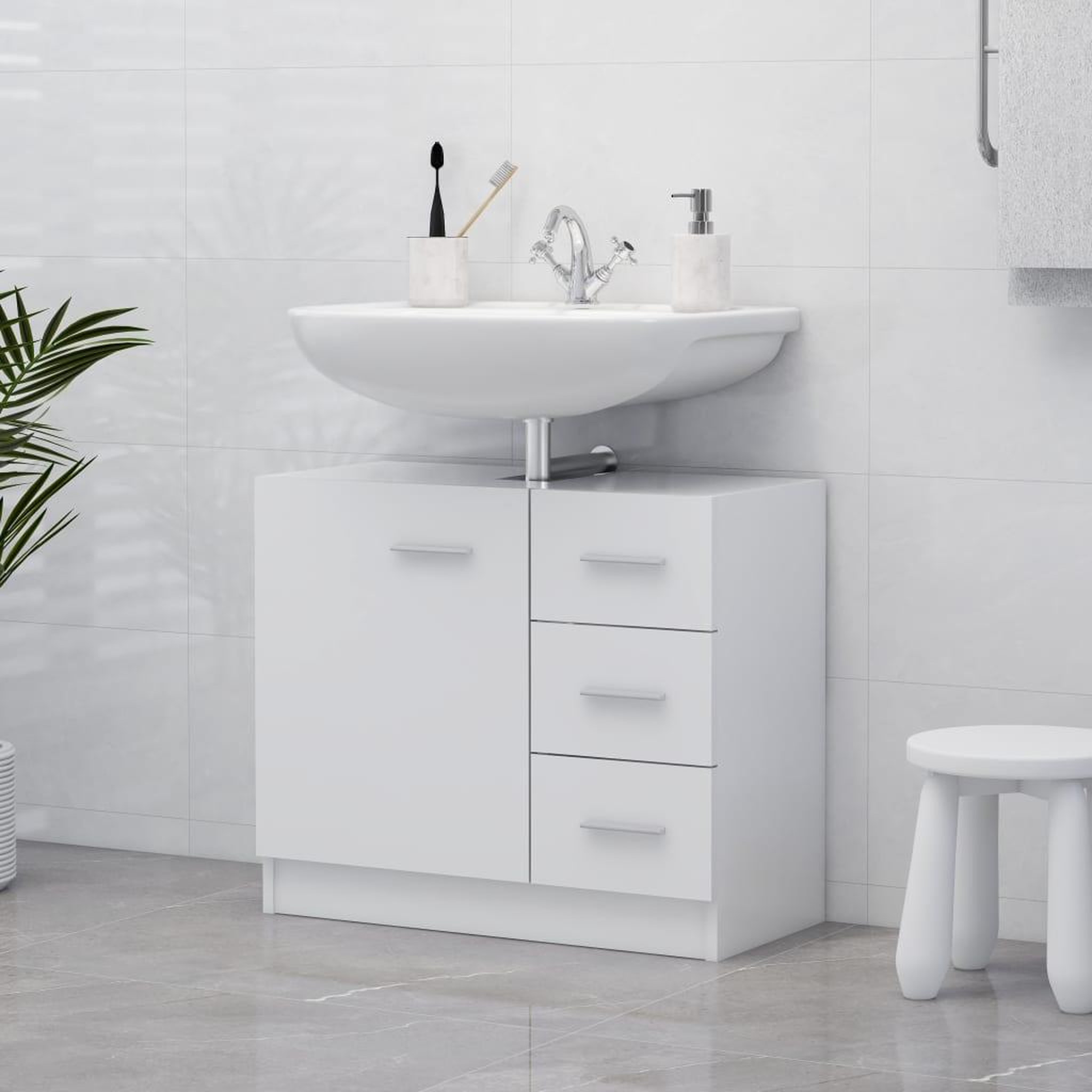 VIDAXL Armoire d'evier Blanc 63x30x54 cm Bois d'ingenierie