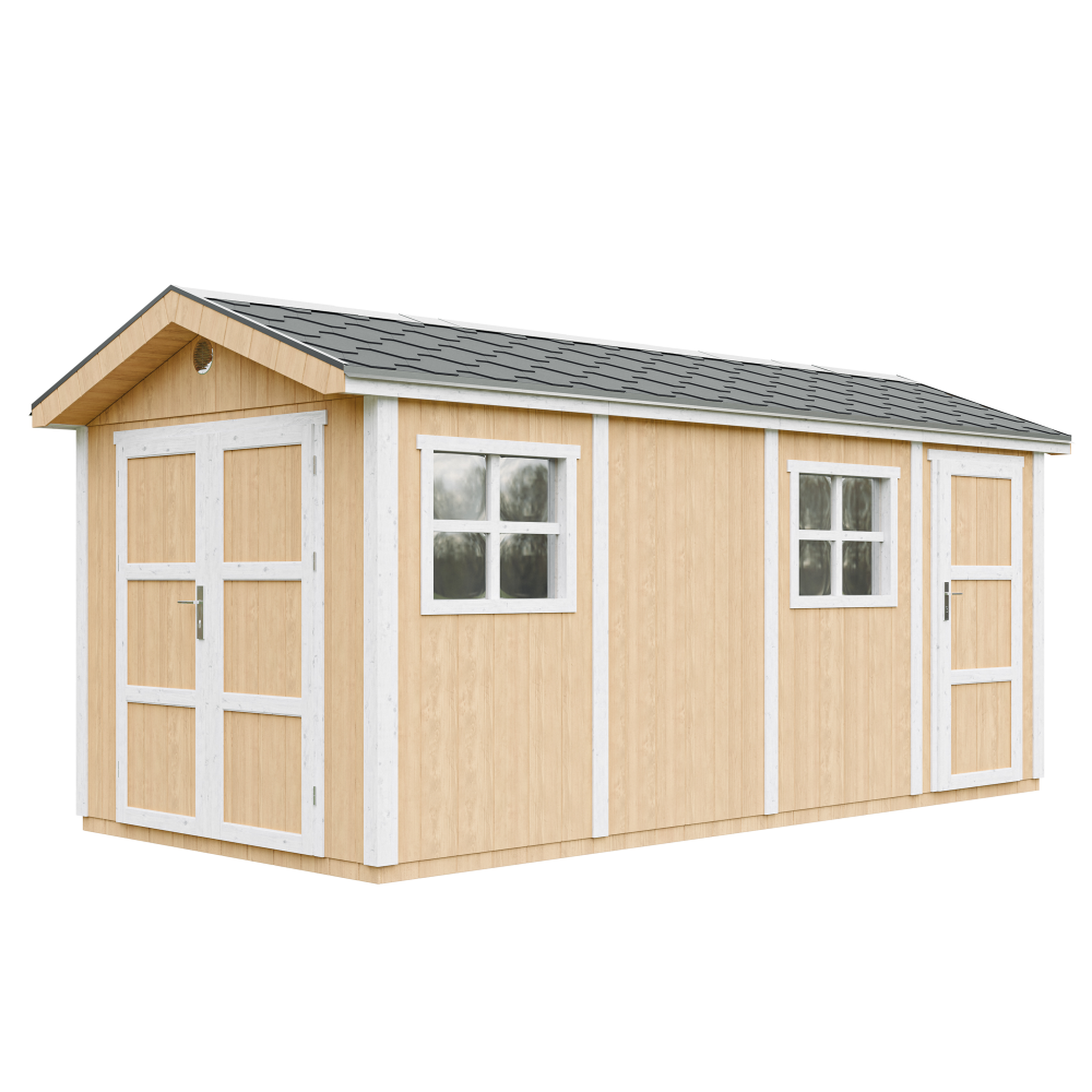 Voir la diapositive 1 : TIMBELA Abri de Jardin Qualité Premium 8.52 + 2.95 m² Avec un sol et des bardeaux bitumineux M915C