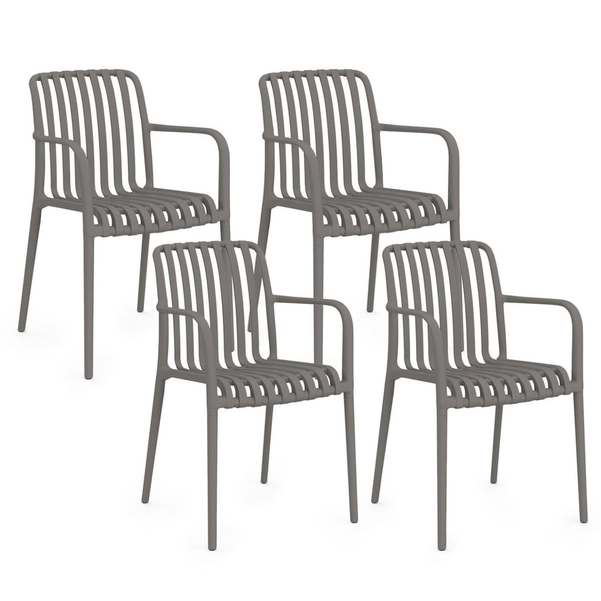 ID MARKET Lot de 4 chaises de jardin empilables BILBAO en polypropylène gris anthracite