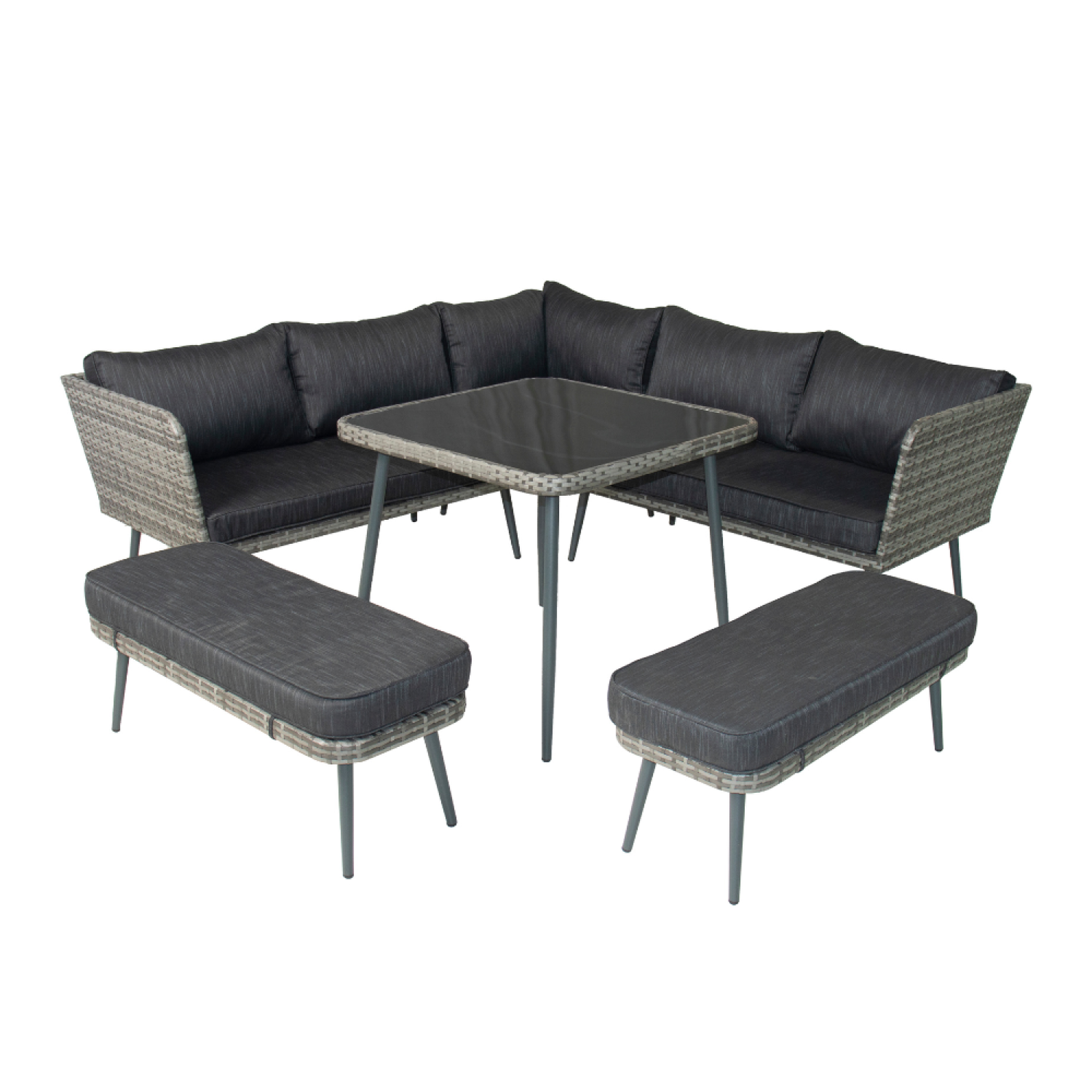 Voir la diapositive 1 : CONCEPT USINE salon de jardin 9 places résine tressée anthracite BARACOA
