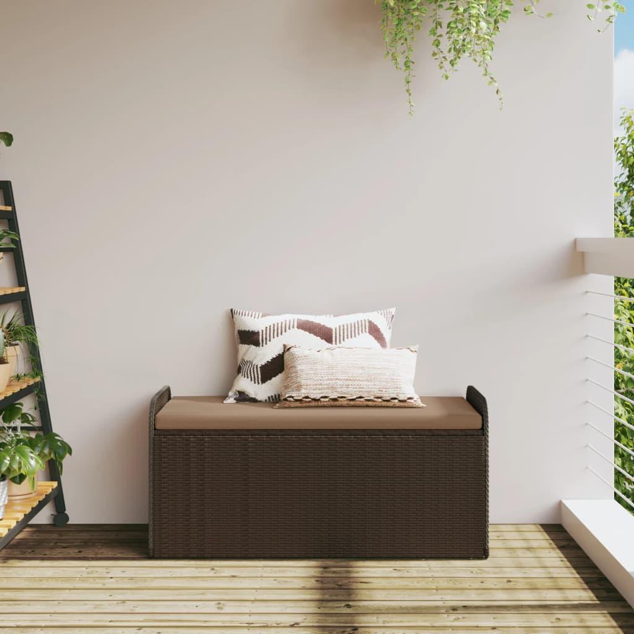 Voir la diapositive 3 : VIDAXL Banc de rangement et coussin marron 115x51x52 cm resine tressee
