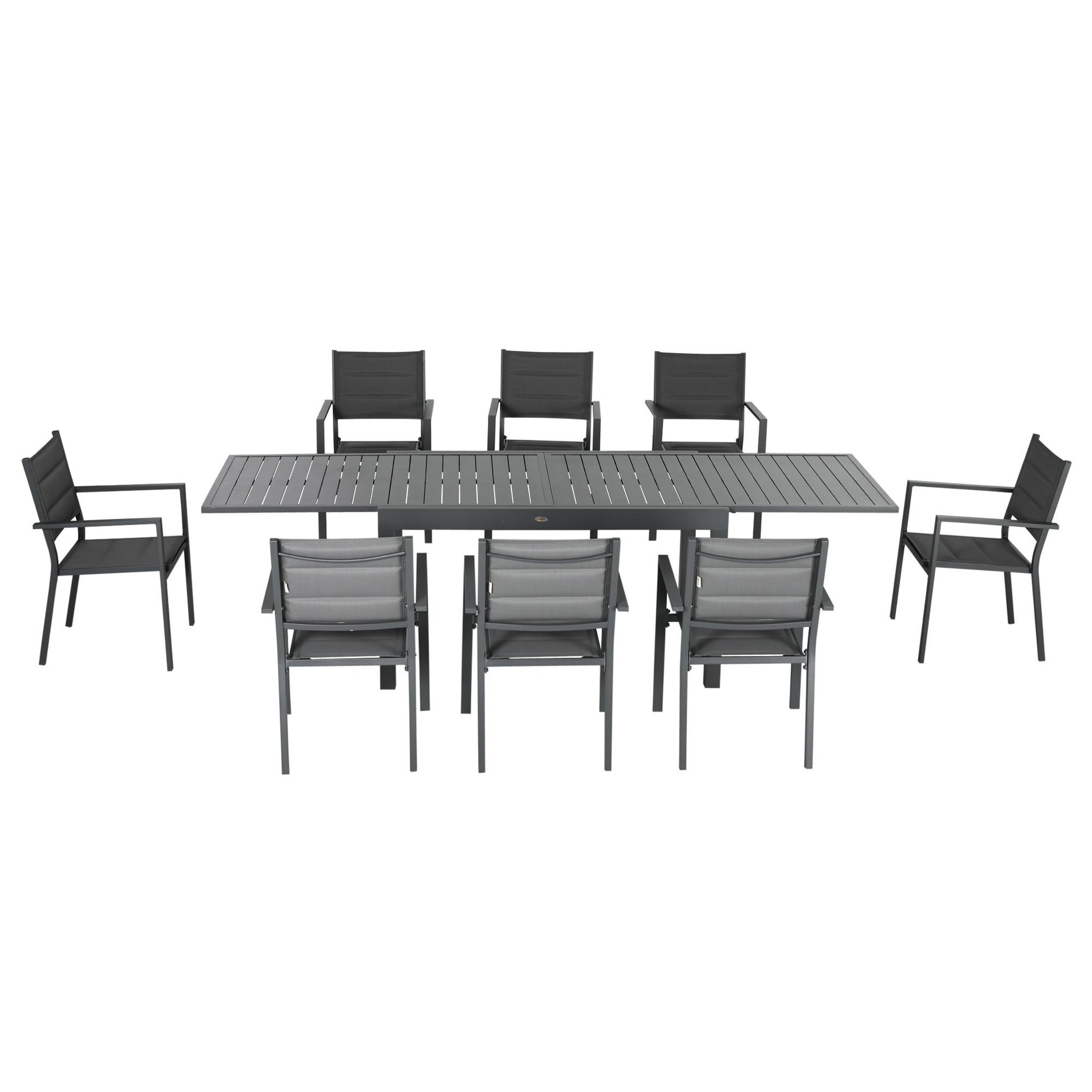 Voir la diapositive 5 : OUTSUNNY Ensemble de jardin 8 personnes chaises empilables table extensible 135/270l cm alu. Textilène gris