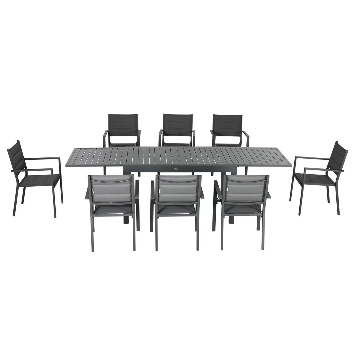 OUTSUNNY Ensemble de jardin 8 personnes chaises empilables table extensible 135/270L cm alu. textilène gris