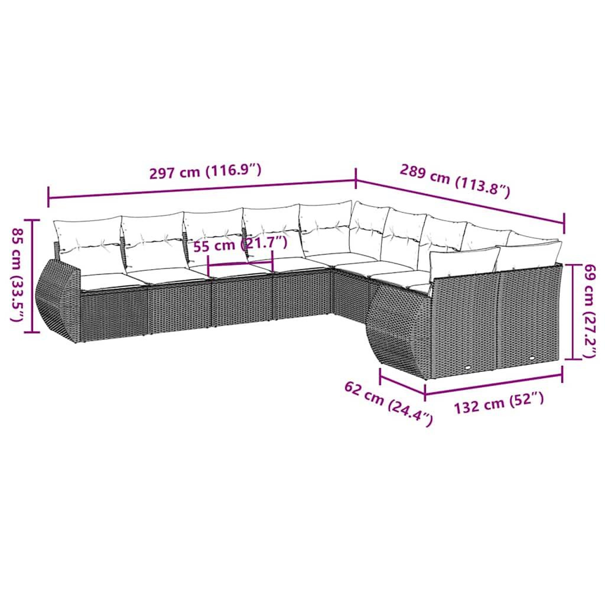 Voir la diapositive 4 : VIDAXL Salon de jardin avec coussins 10 pcs gris clair resine tressee