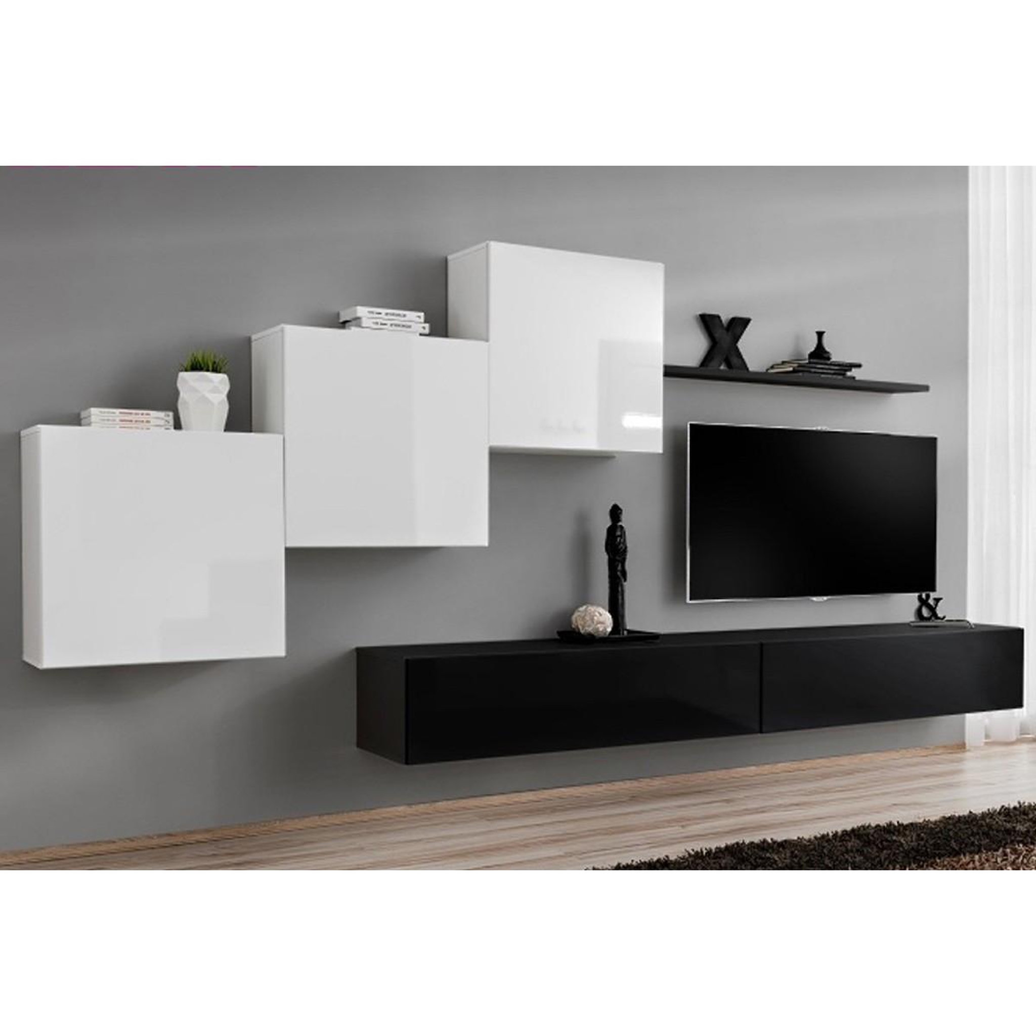 Paris Prix Meuble tv mural design  switch x  330cm blanc & noir
