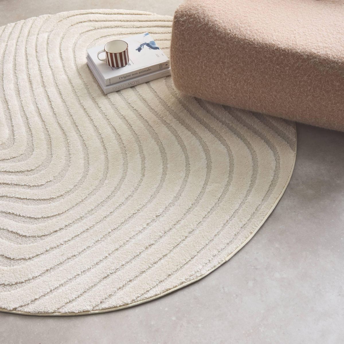 SWEEEK Tapis rond intérieur motifs ondulations en relief crème Ø160cm