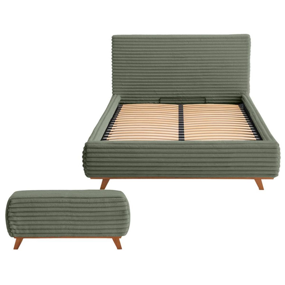 BEST MOBILIER Cristal - lit coffre avec bout de lit - 140x200 - sommier inclus - fausse fourrure côtelée