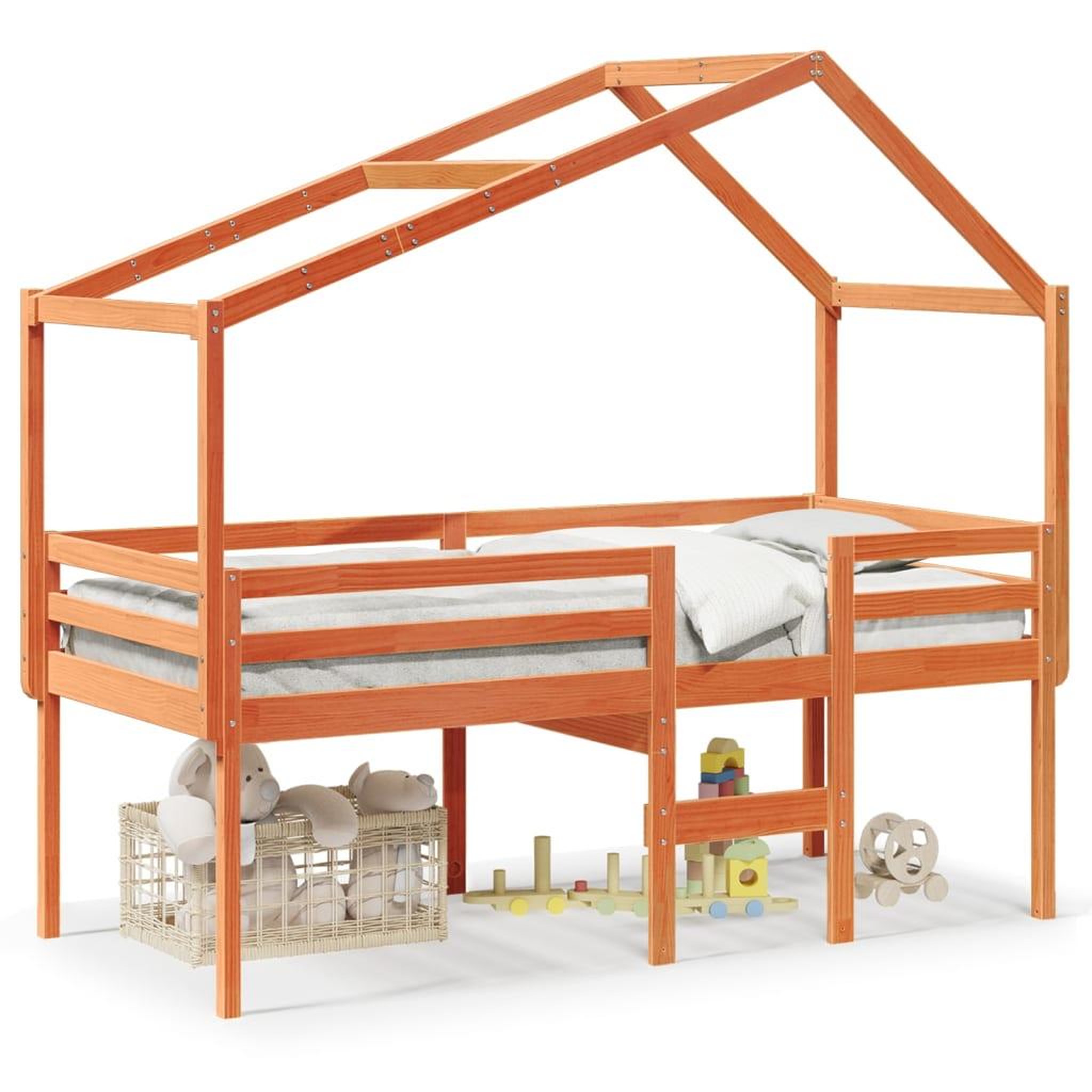 Voir la diapositive 2 : VIDAXL Lit haut sans matelas cire marron 80x200 cm bois de pin massif