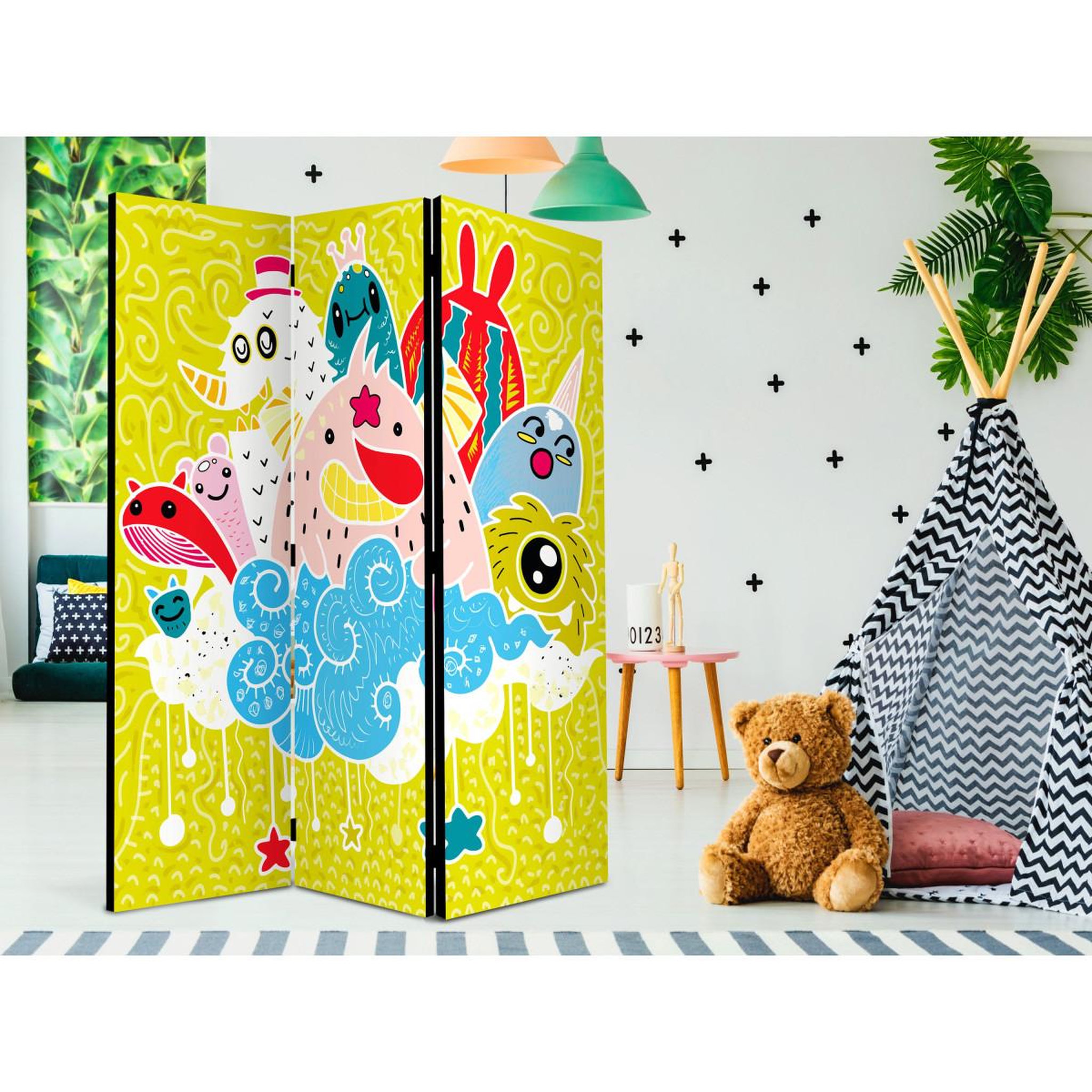 Voir la diapositive 2 : Paris Prix Paravent 3 volets  happy creatures  135x172cm
