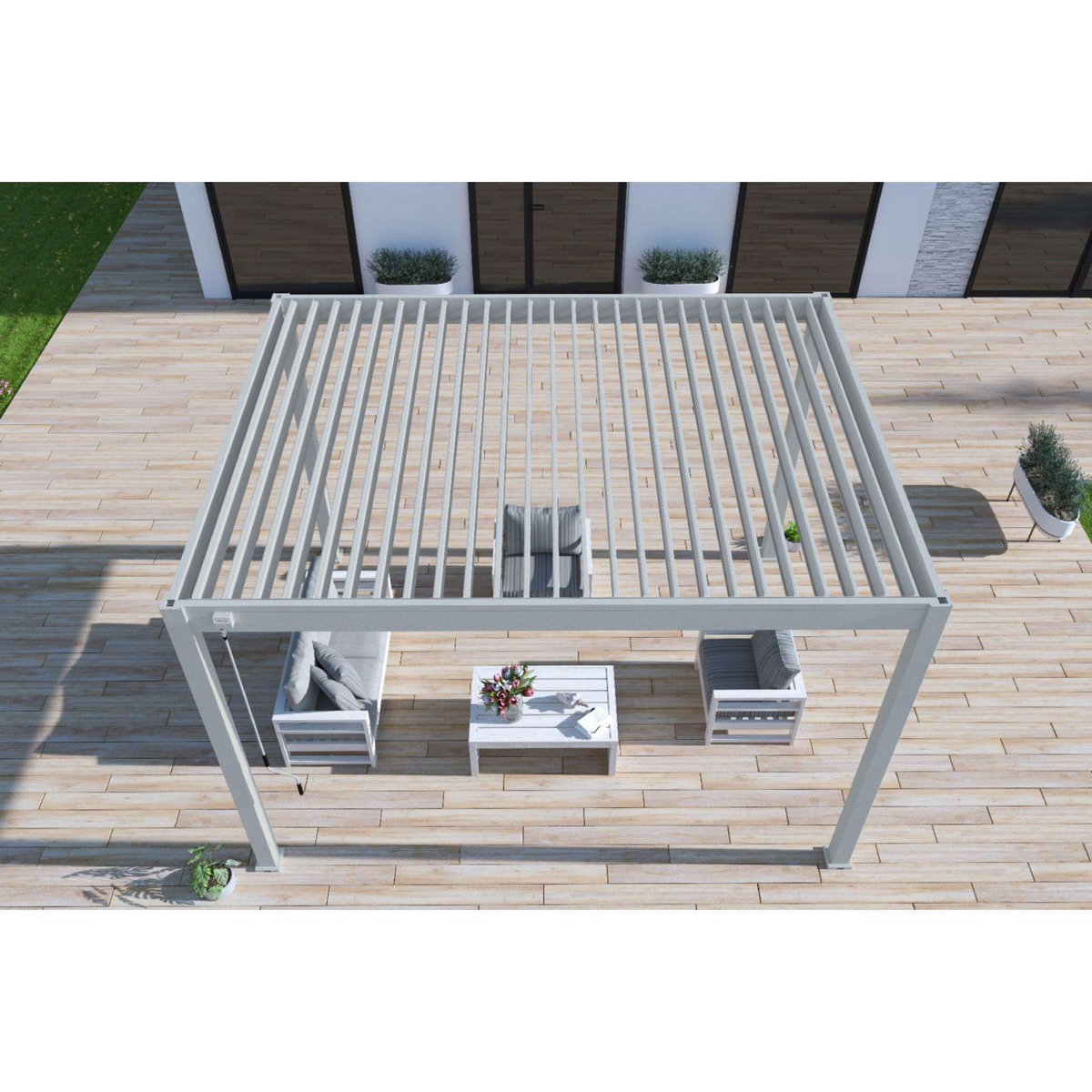 Pergola Bioclimatique autoportée - Aluminum Gris perle - 3x4m OMBREA®