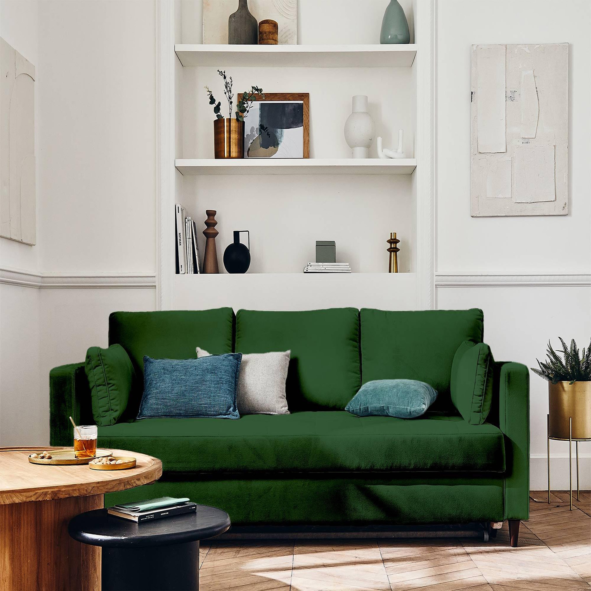 Voir la diapositive 4 : BEST MOBILIER Anna - canapé droit 3 places convertible avec poche en velours