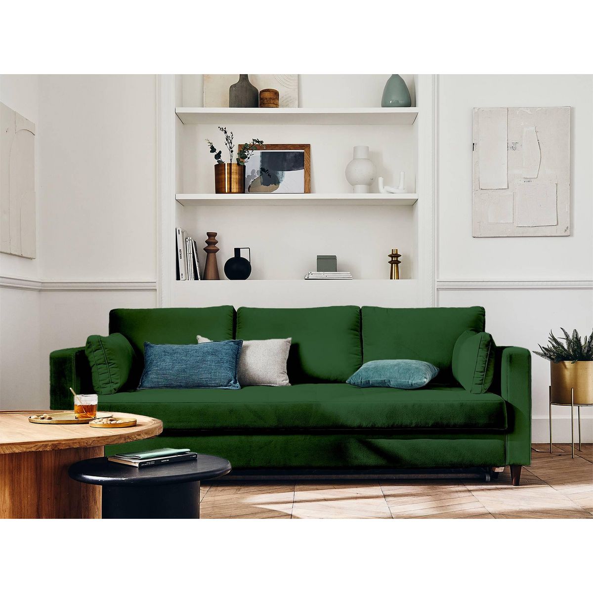 LISA DESIGN Anna - canapé droit 3 places convertible avec poche en velours