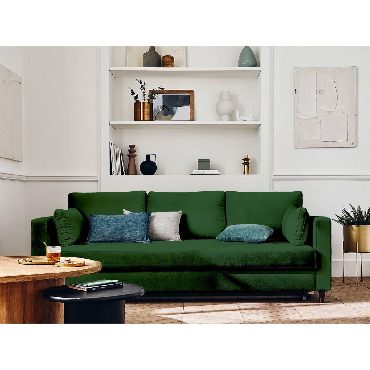 LISA DESIGN Anna - canapé droit 3 places convertible avec poche en velours