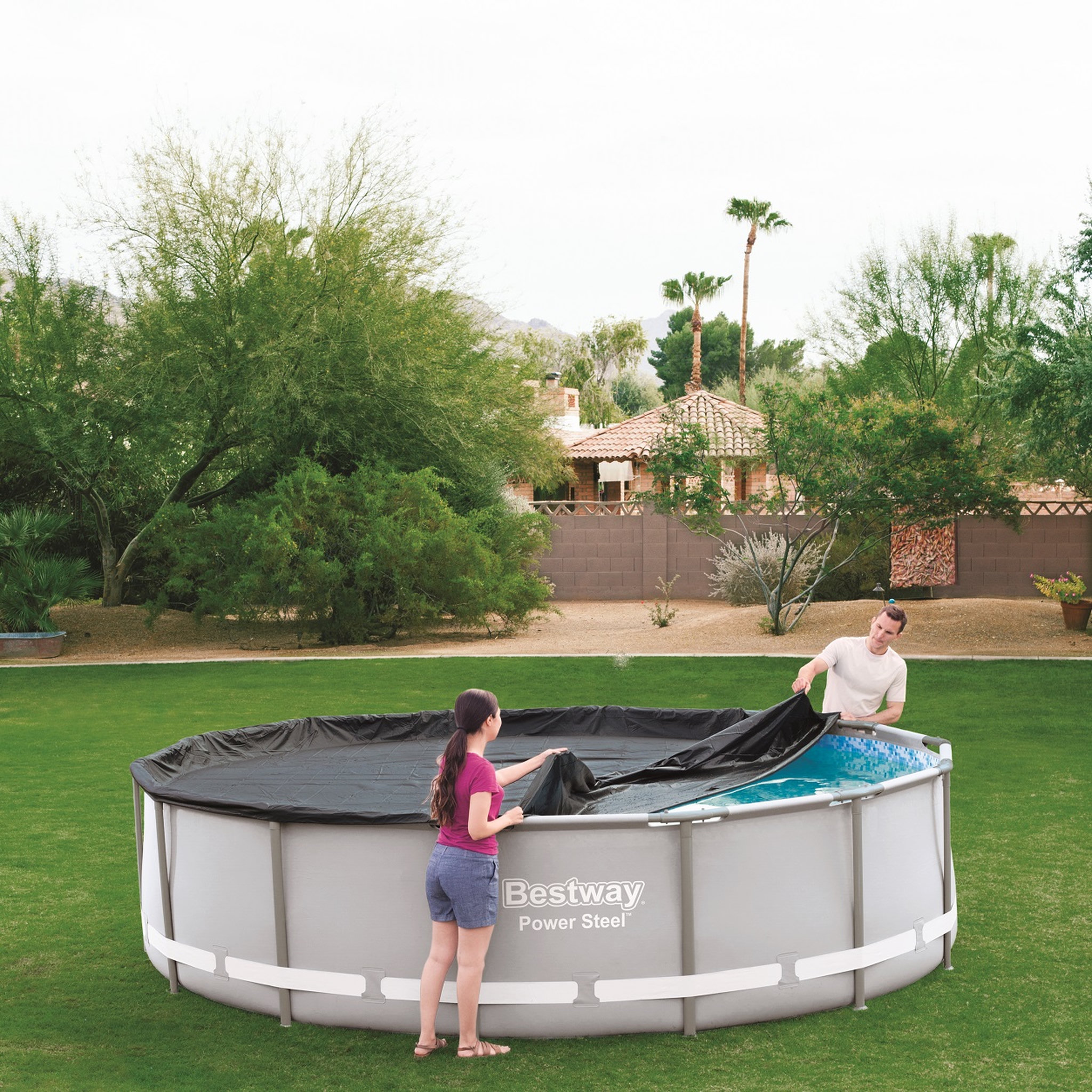 Voir la diapositive 4 : BESTWAY Bâche PVC 4 saisons pour Piscine Power/Frame ronde Diam 4,27m