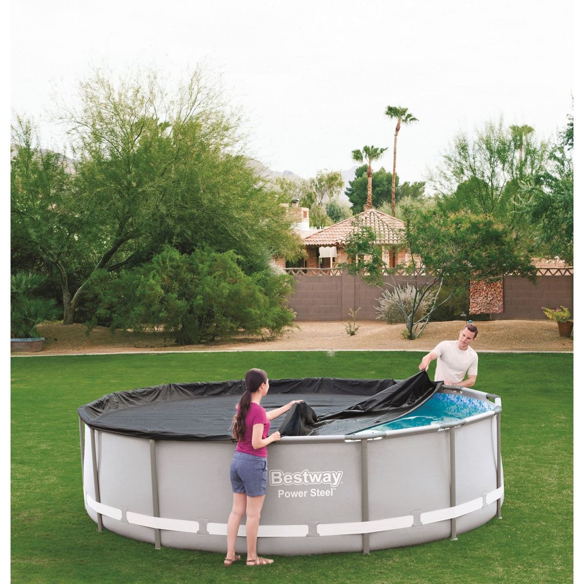 BESTWAY Bâche PVC 4 saisons pour Piscine Power/Frame ronde Diam 4,27m