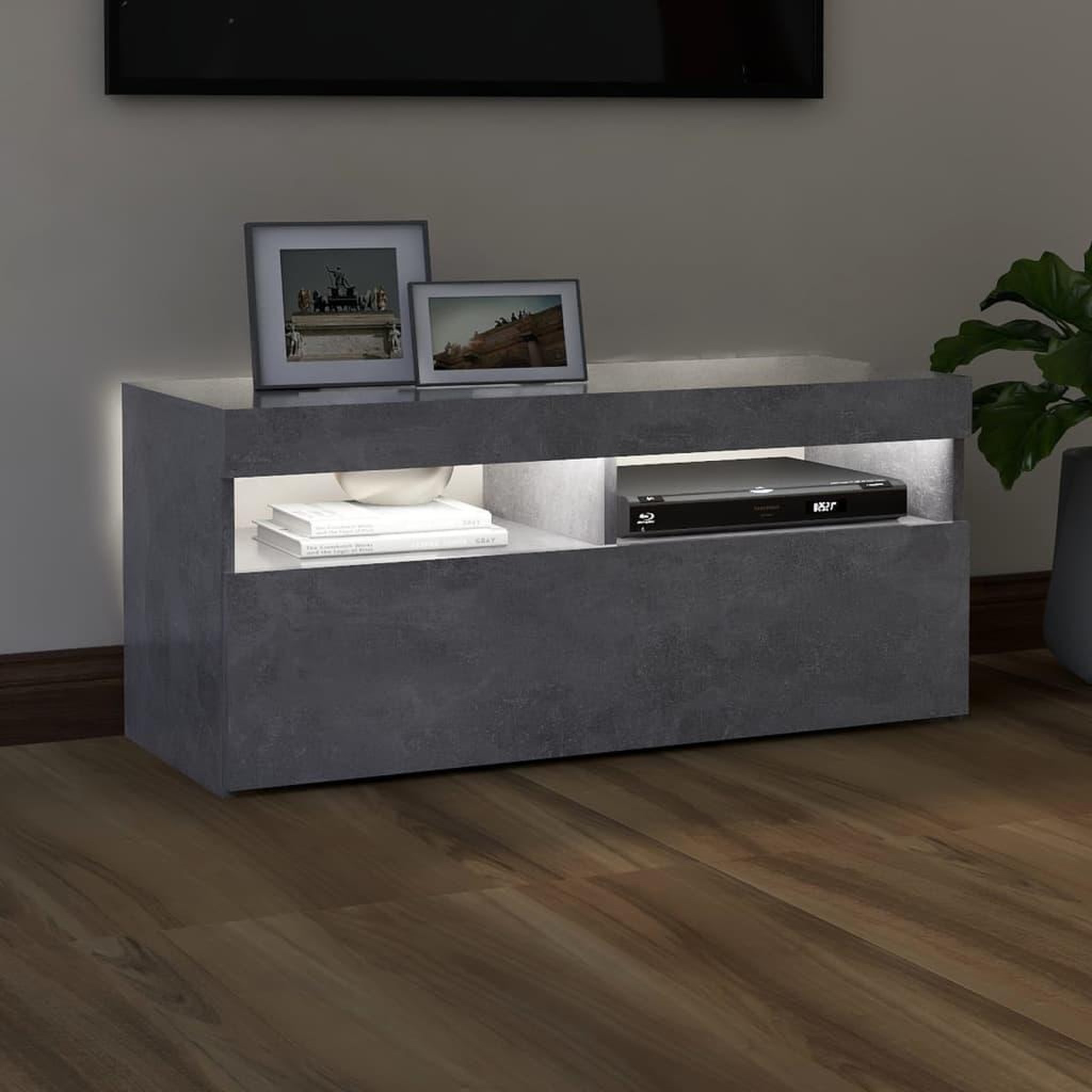 Voir la diapositive 3 : VIDAXL Meuble TV avec lumieres LED gris beton 90x35x40 cm