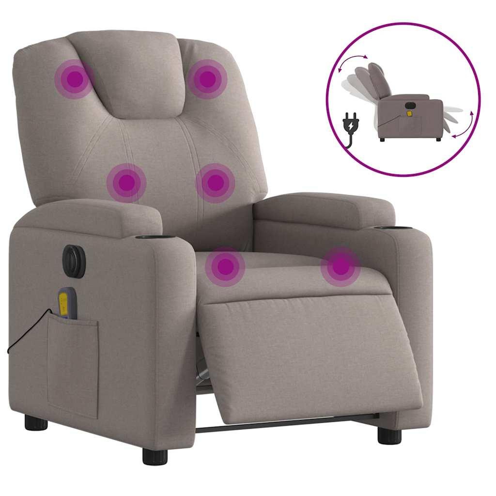 Voir la diapositive 2 : VIDAXL Fauteuil de massage inclinable electrique Taupe Tissu