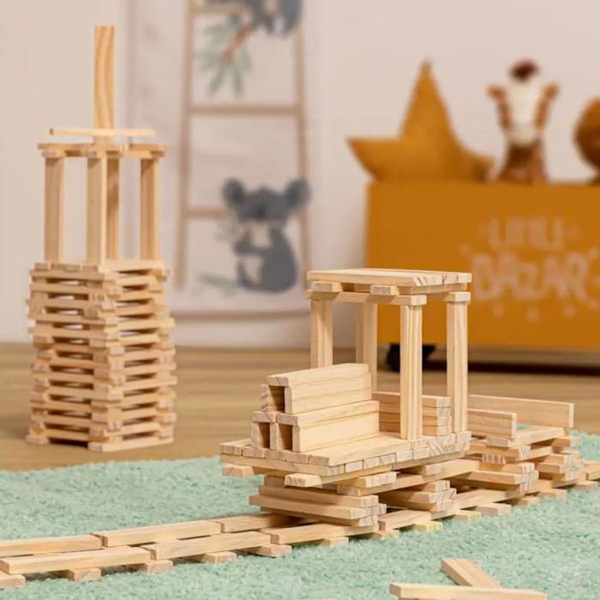 Be Toys Jeu de Création en Bois  200 Planchettes  Naturel