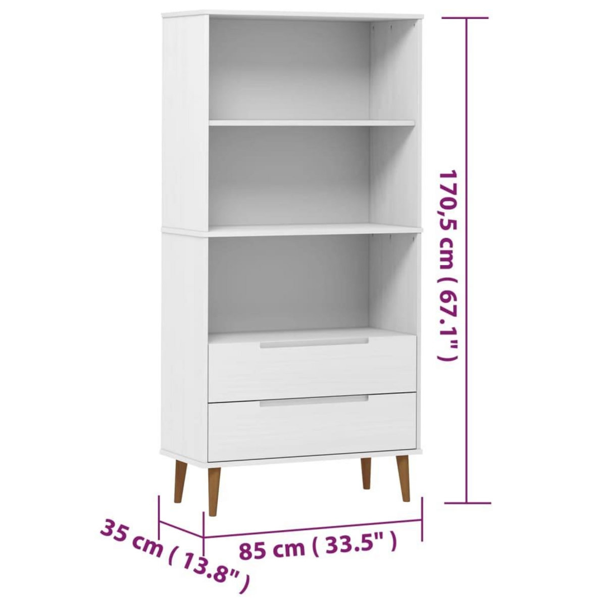 VIDAXL Bibliotheque MOLDE Blanc 85x35x170,5 cm Bois massif de pin