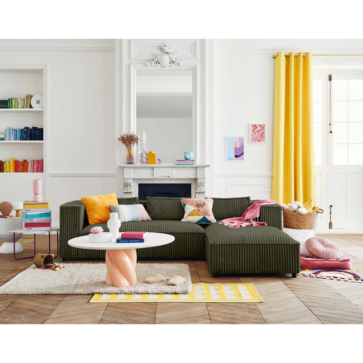 LISA DESIGN Stella - canapé d'angle droit - 4 places - en velours côtelé grosses côtes