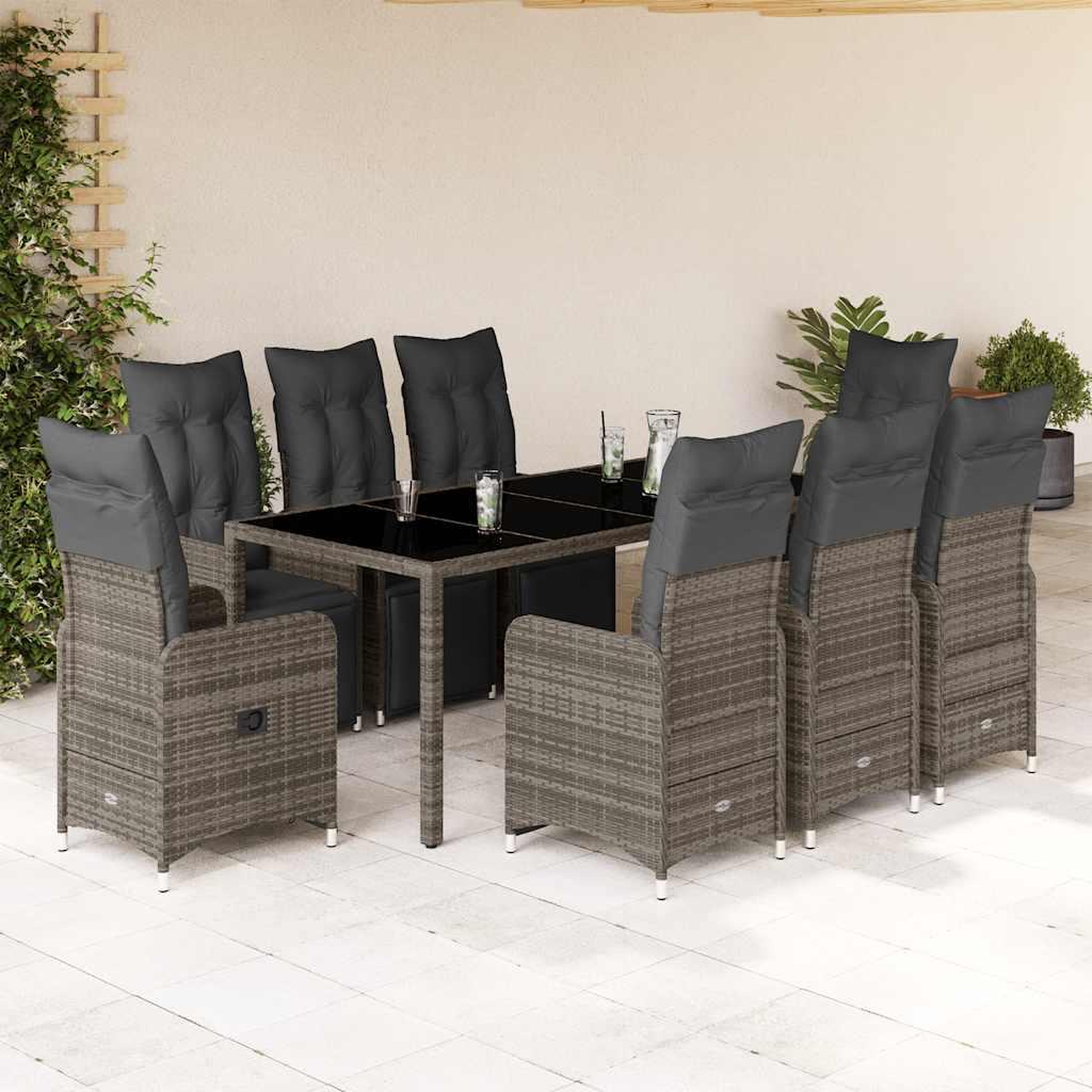 VIDAXL Ensemble de bistro de jardin 9 pcs coussins gris poly rotin