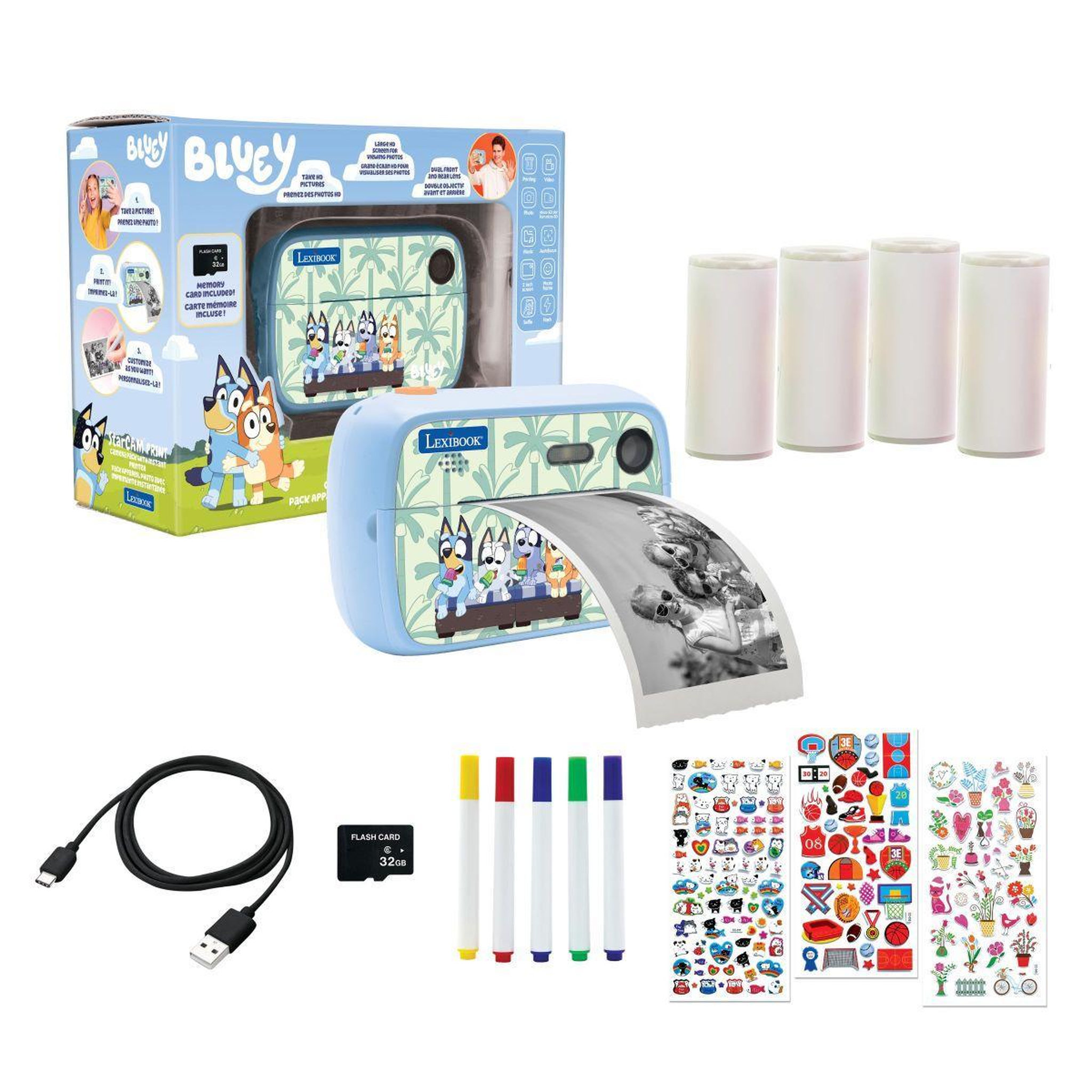 Voir la diapositive 2 : Lexibook Starcam® Print Bluey, pack appareil photo numérique HD avec imprimante instantanée, carte SD et kit de personnalisation des photos