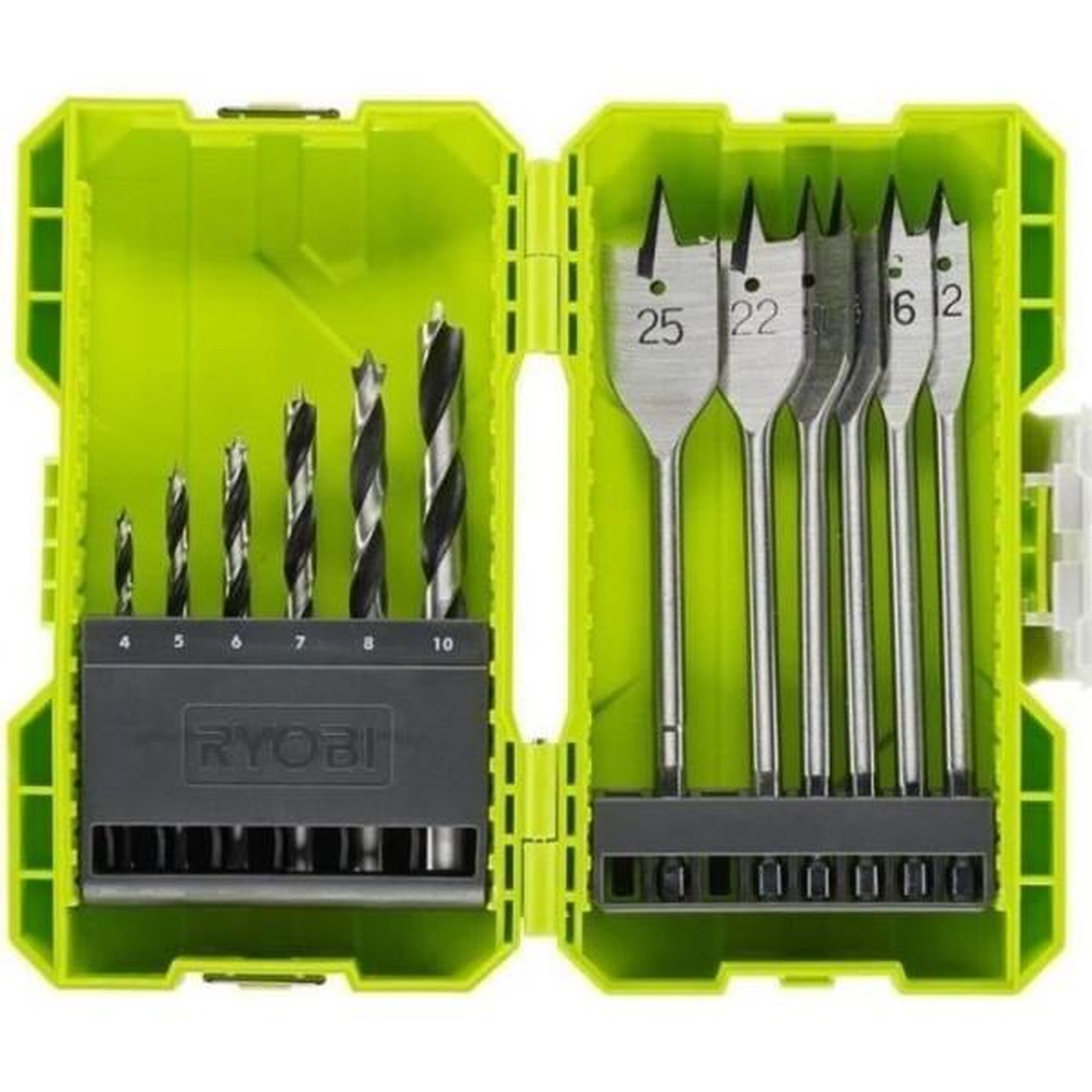 Ryobi Ryobi - coffret empilable perçage bois 12 accessoires (6 forets + 6 meches plates) - rak12swd