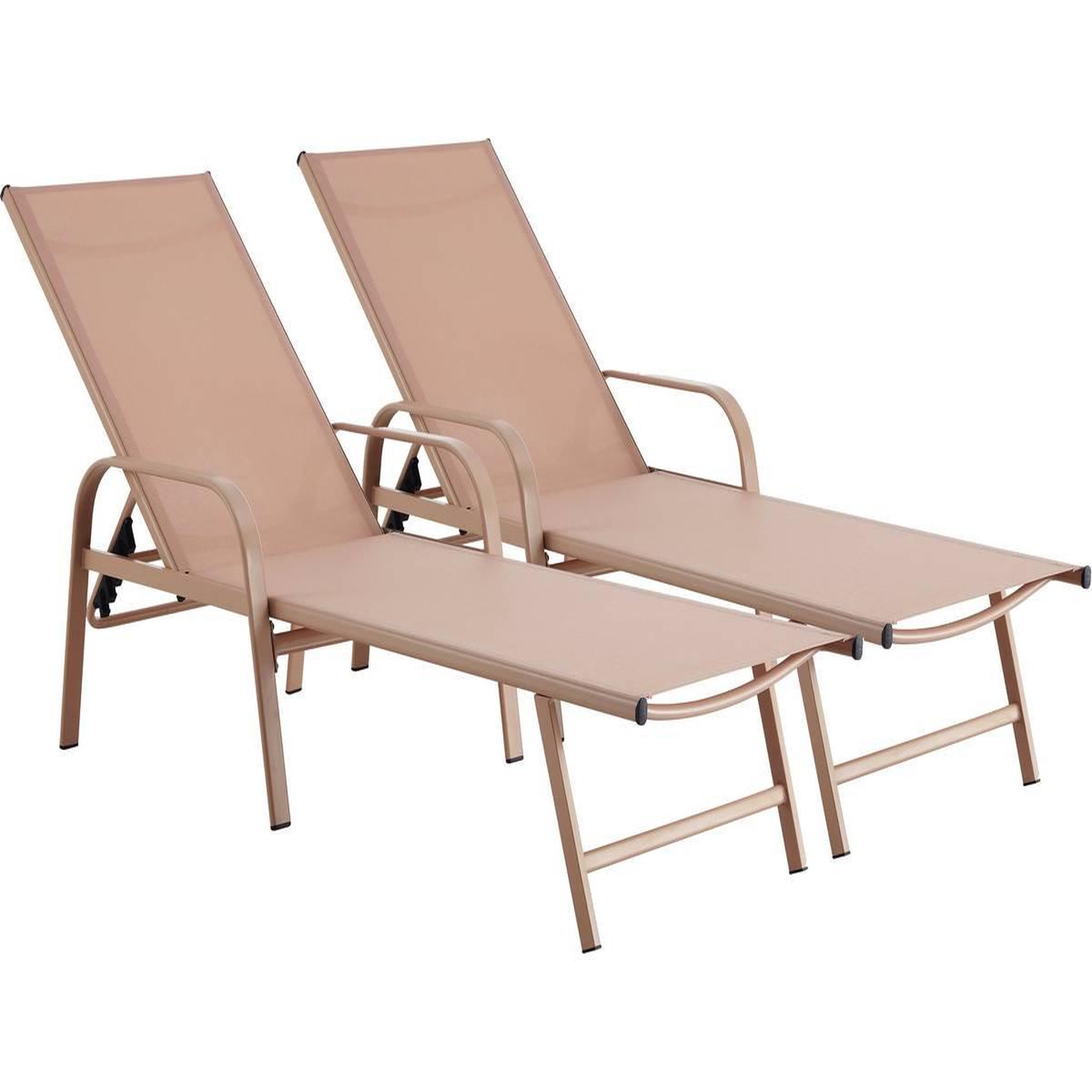 Habitat et Jardin Lot de 2 bains de soleil en métal avec accoudoirs  farniente  - marron