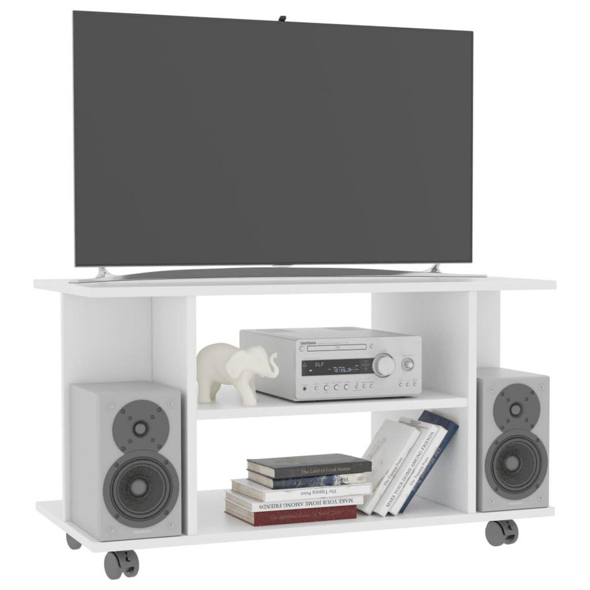 VIDAXL Meuble TV avec roulettes blanc 80x40x45 cm bois d'ingenierie