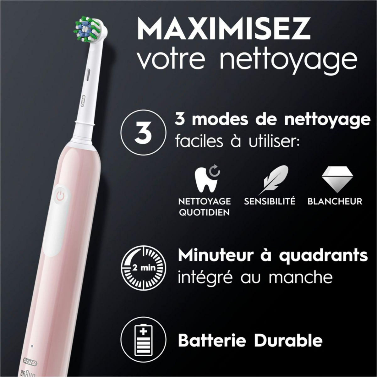 ORAL B Brosse à dents électrique Pro 1 Rose Cross Action + 1 brossette