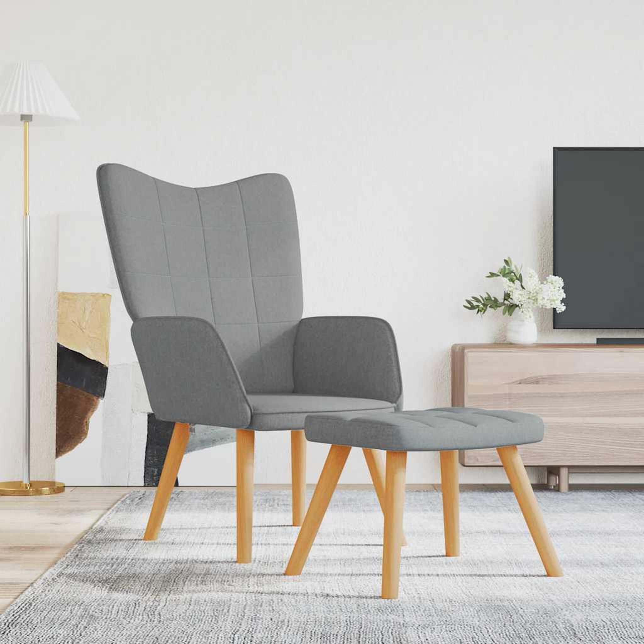 VIDAXL Chaise de relaxation avec tabouret Gris clair Tissu